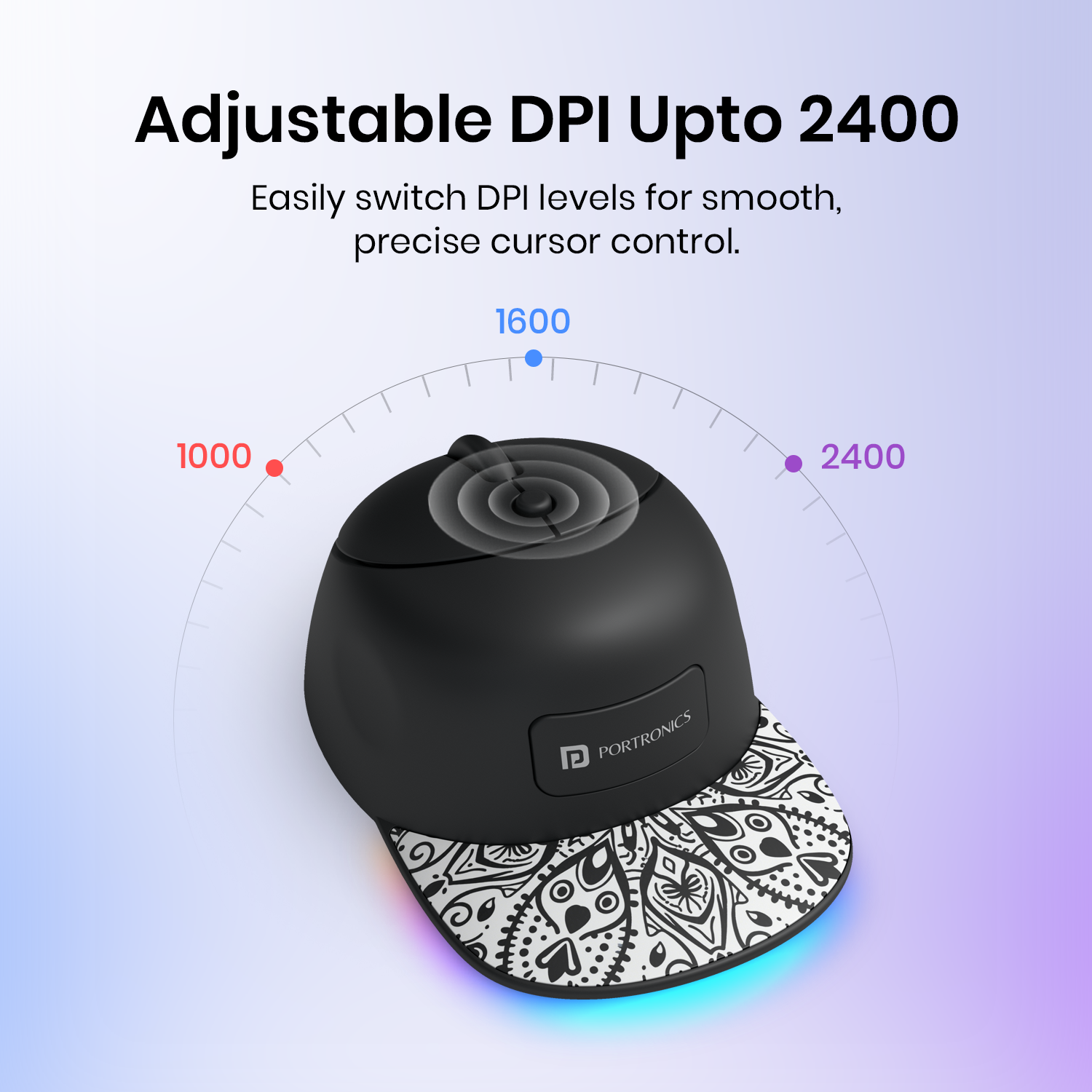 Black portronics toad cap 2400 dpi mouse | three level 1000 1600 2400 dpi tracking adjustable dpi mouse | high resolution cursor precision optical mouse | high quality mouse for pc
