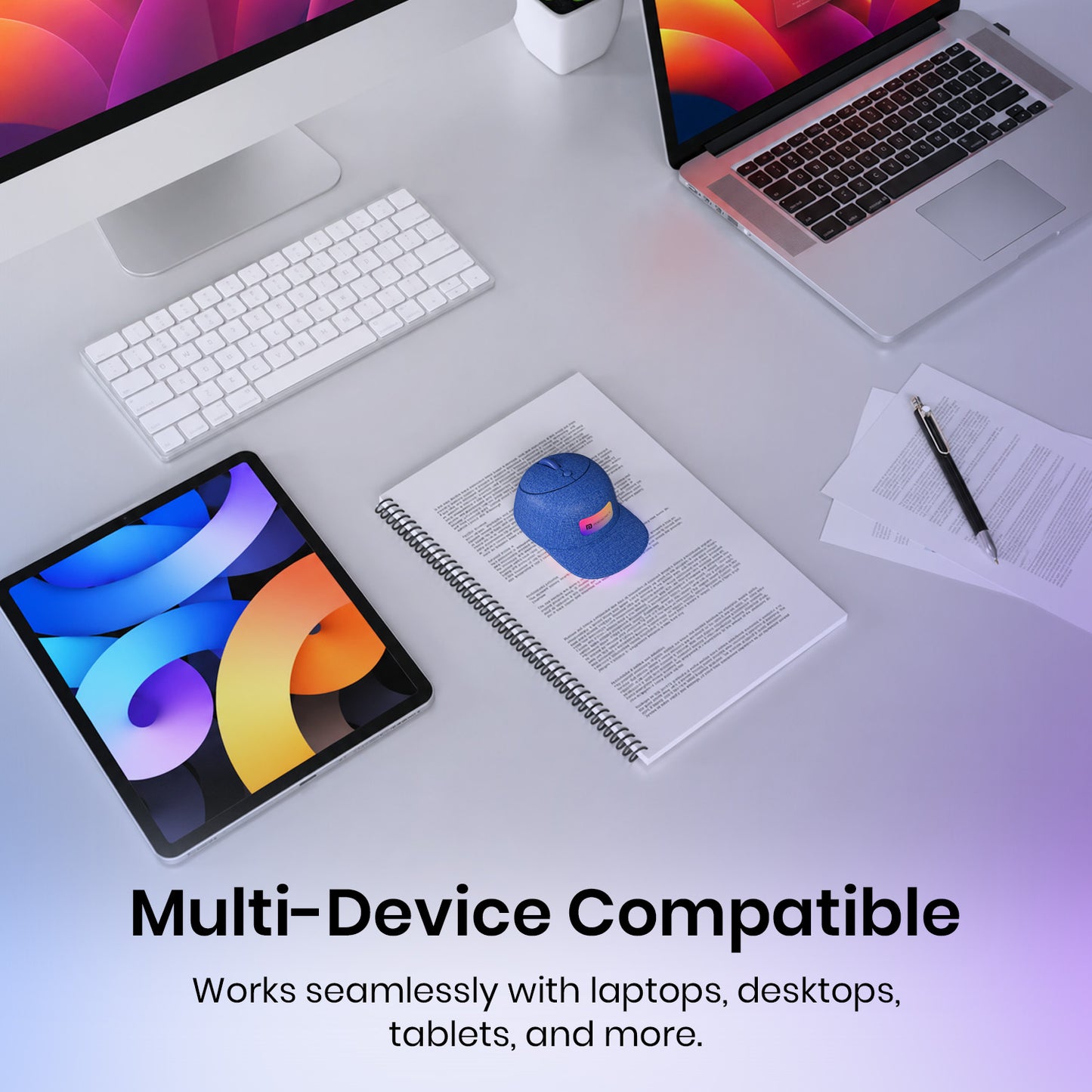 Denim Blue portronics toad cap tablet mouse | multi device bluetooth and 2.4ghz pairing multi-device mouse | workflow across multiple devices computer accessories | best computer accessories for macbook