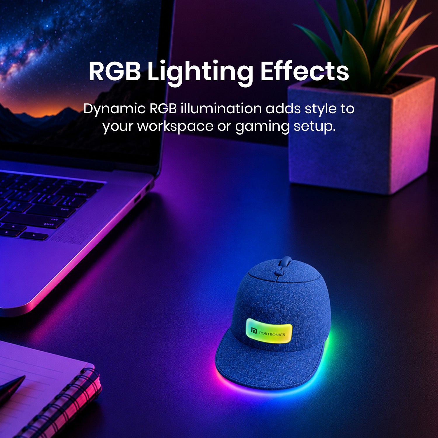 Denim Blue portronics toad cap rgb wireless mouse | dynamic brim glow rgb light ring rgb mouse | stylish glowing setup aesthetic wireless gaming mouse | best gaming mouse under budget