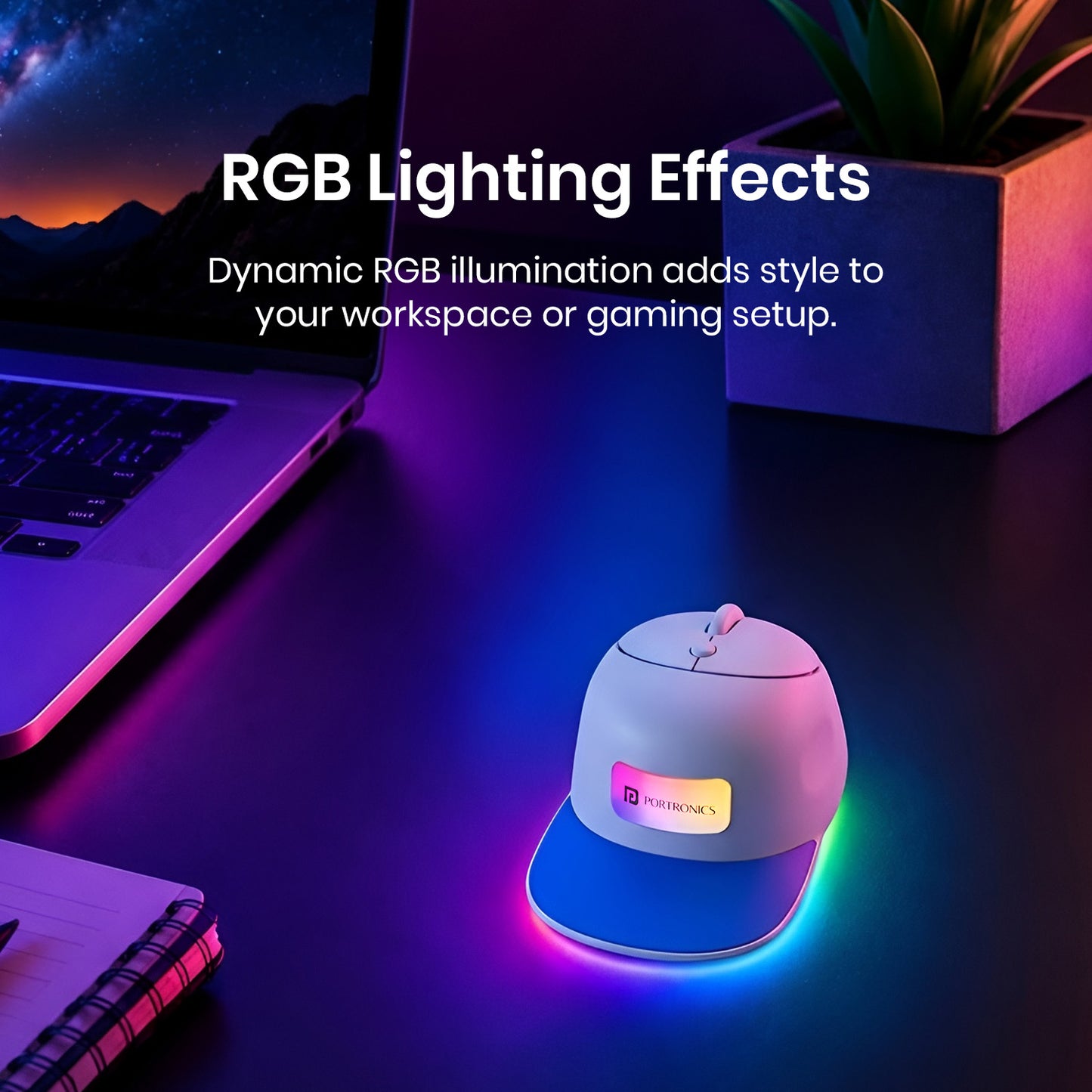 Blue portronics toad cap rgb mouse | colorful base brim rgb illumination strip gaming rgb mouse | vibrant lighting for night setup wireless gaming mouse | best gaming mouse with rgb
