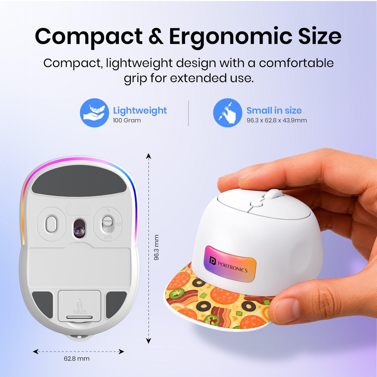 Orange portronics toad cap lightweight mouse | 100g compact hat profile design compact mouse | comfortable wrist support for commuting travel mouse | portable mouse for laptop users