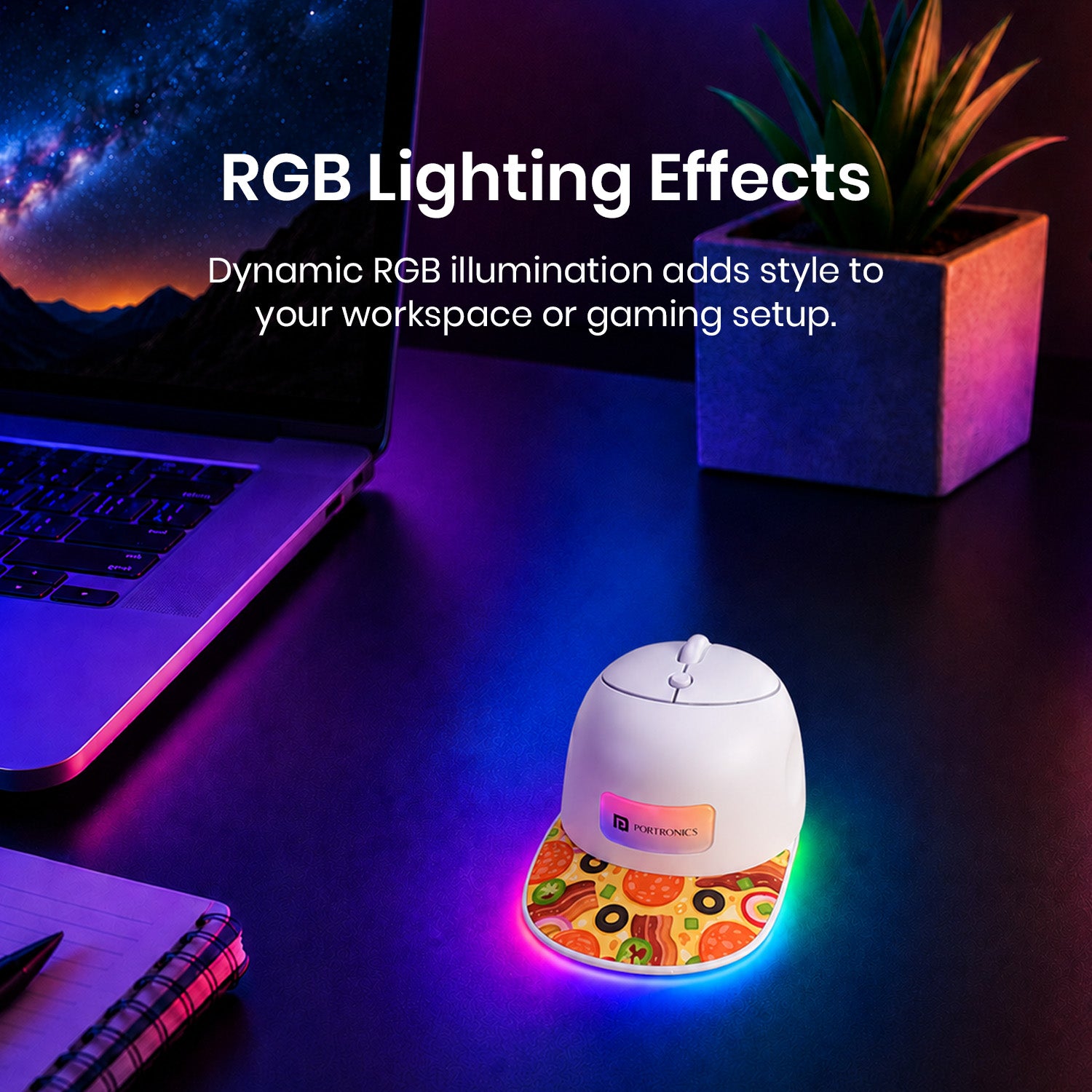 Orange portronics toad cap gaming rgb mouse | multi color dynamic rgb lighting effects rgb wireless mouse | illuminated desk aesthetic wireless gaming mouse | rgb mouse for gaming
