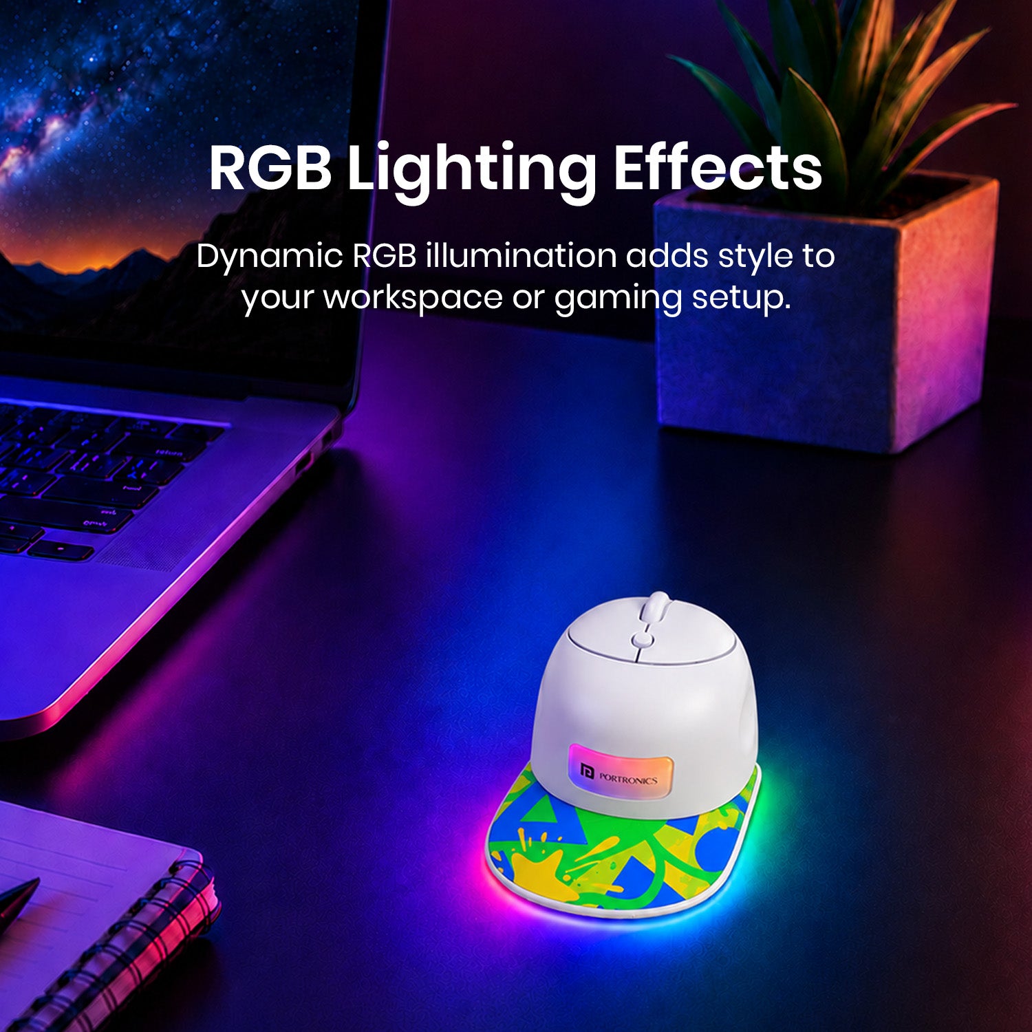 Green portronics toad cap rgb wireless mouse | dynamic brim glow rgb light ring rgb mouse | stylish glowing setup aesthetic wireless gaming mouse | best gaming mouse under budget