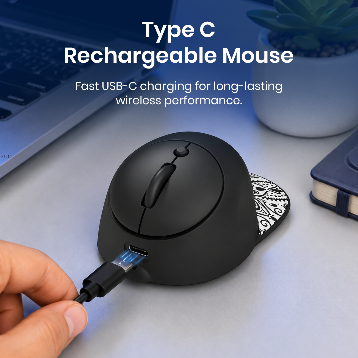 Black portronics toad cap type-c rechargeable mouse | fast type-c charging input port rechargeable mouse | long battery performance usb-c mouse | wireless rechargeable mouse price