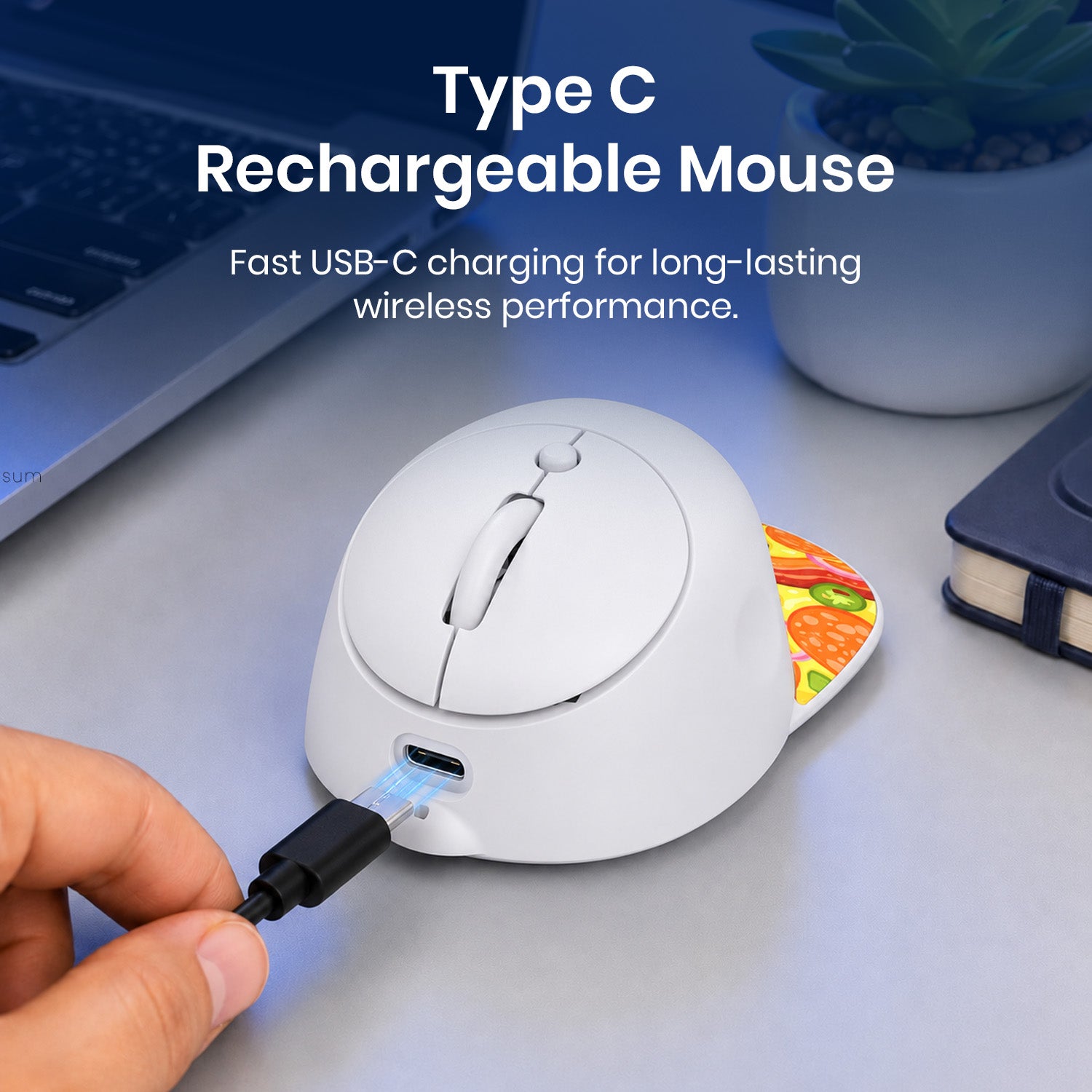 Orange portronics toad cap rechargeable mouse | quick usb-c charging interface rechargeable mouse | uninterrupted battery operation while working wireless rechargeable mouse | usb wireless mouse rechargeable