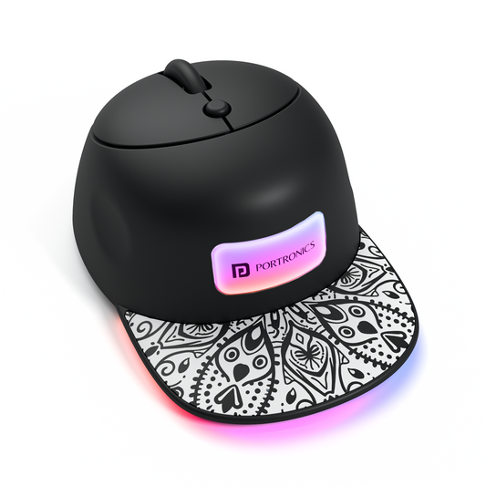 Black portronics toad cap wireless optical mouse | mini cap shape structure ergonomic mouse | daily office workstation portable mouse | best laptop mouse online