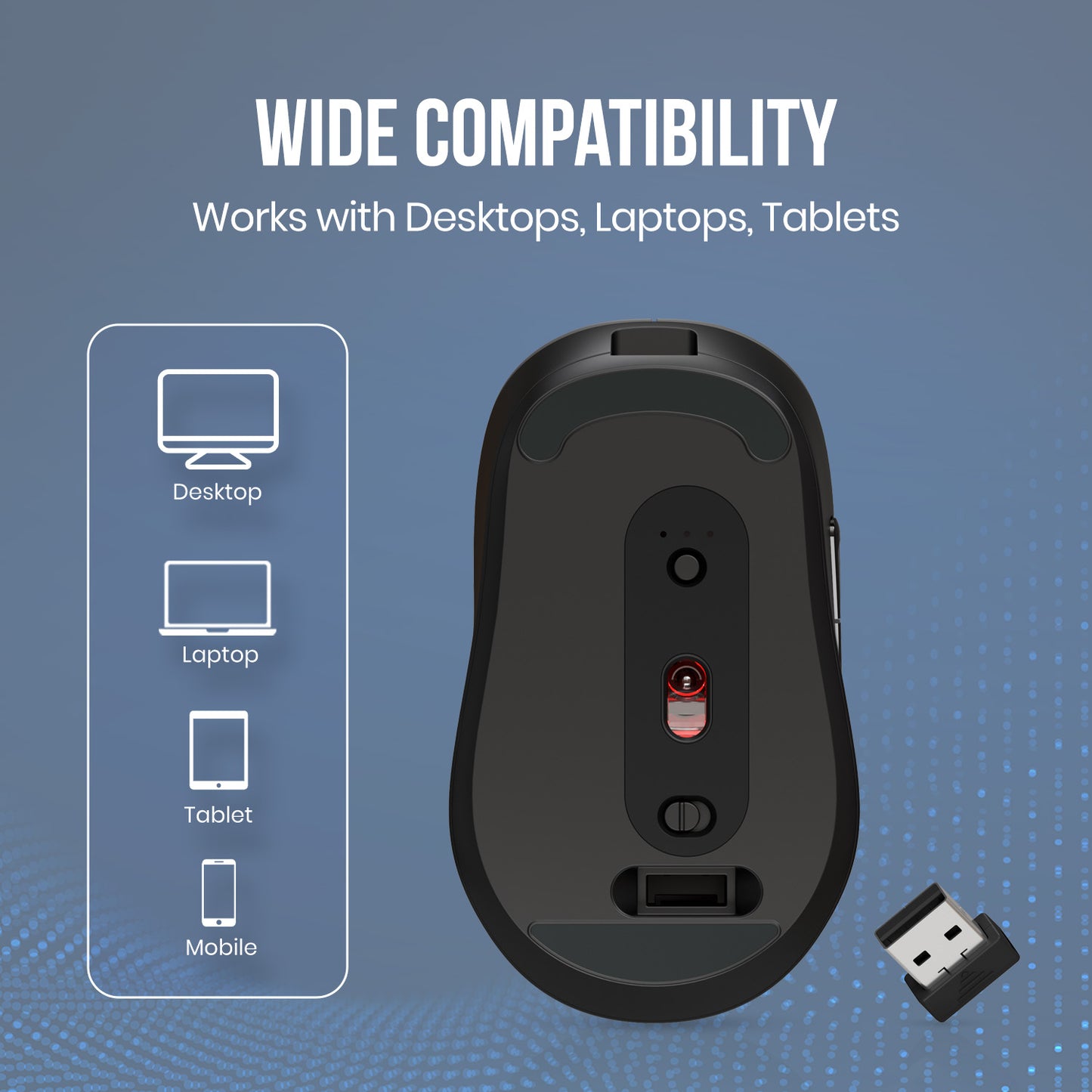 Black portronics toad neo wireless mouse with wide compatibility across desktop laptop tablet and mobile devices | usb wireless mouse and bluetooth wireless mouse for windows mac ios and android platforms | best mouse for laptop and mouse for macbook with computer accessories online support for all major operating systems
