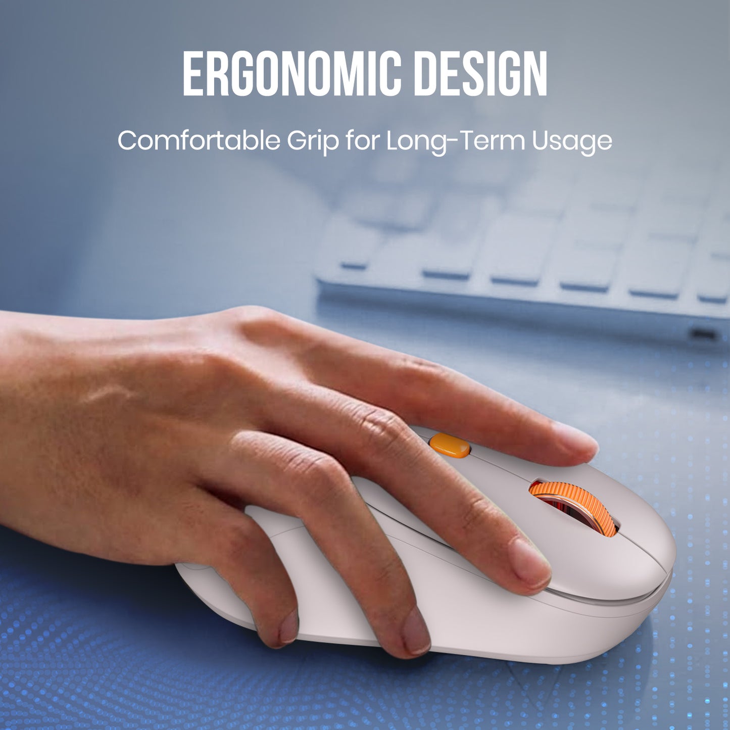 Beige portronics toad neo ergonomic wireless mouse with contoured body for comfortable all-day grip and reduced hand fatigue | best mouse for home office and mouse for laptop with quiet clicks and precise optical tracking for shared and late-night workspaces | high quality mouse and best laptop mouse with toad neo ergonomic design for smooth productive computing experience