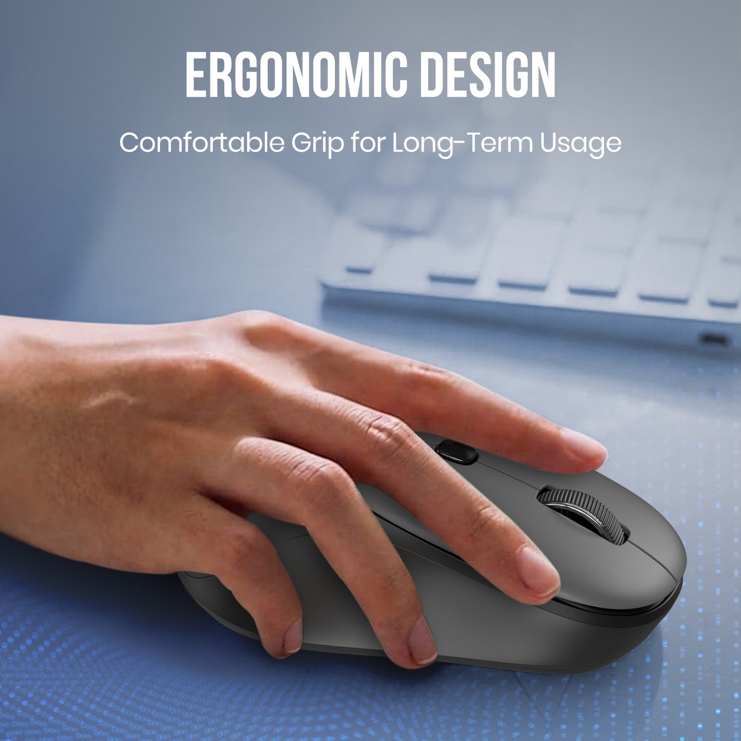 Black portronics toad neo ergonomic wireless mouse designed for comfortable grip and fatigue-free long-term usage | best laptop mouse and best mouse for home office with contoured body that fits naturally in hand | mouse for laptop and high quality mouse with smooth and silent optical tracking for all-day office productivity