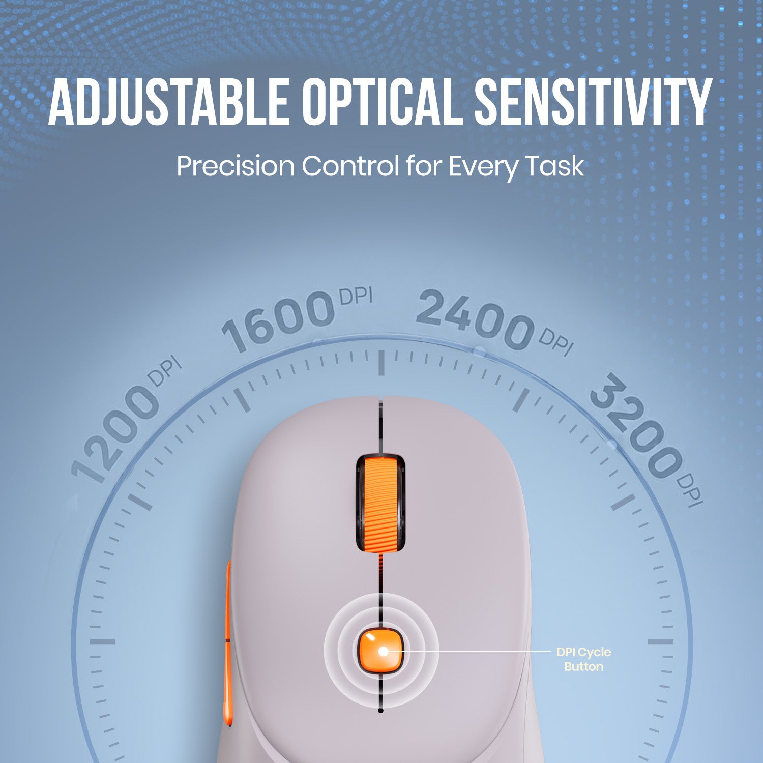 Beige portronics toad neo wireless optical mouse with adjustable dpi up to 3200 across multiple sensitivity levels for precision control | optical mouse and best gaming mouse with dpi cycle button for smooth accurate tracking in gaming work and designing | wireless gaming mouse and high quality mouse with toad neo adjustable sensitivity at an affordable mouse price