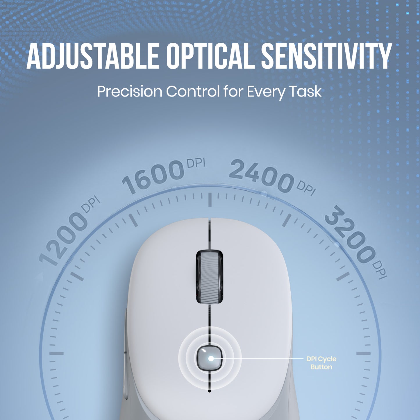 White portronics toad neo optical mouse with adjustable dpi sensitivity from 800 to 3200 for precision control in work design and gaming | wireless optical mouse with dpi cycle button for smooth and accurate tracking across all usage scenarios | best gaming mouse and wireless gaming mouse with high quality mouse performance at affordable mouse price