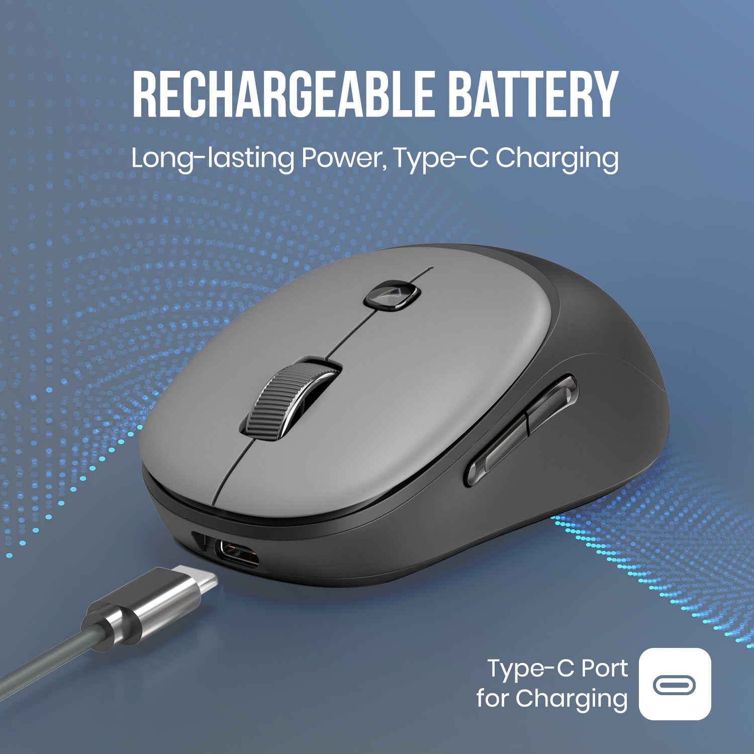 Black portronics toad neo rechargeable mouse with in-built battery and type-c fast charging for long-lasting wireless performance | wireless rechargeable mouse eliminating the need for disposable batteries for everyday home office use | best mouse for home office and computer accessories online with convenient usb-c rechargeable design
