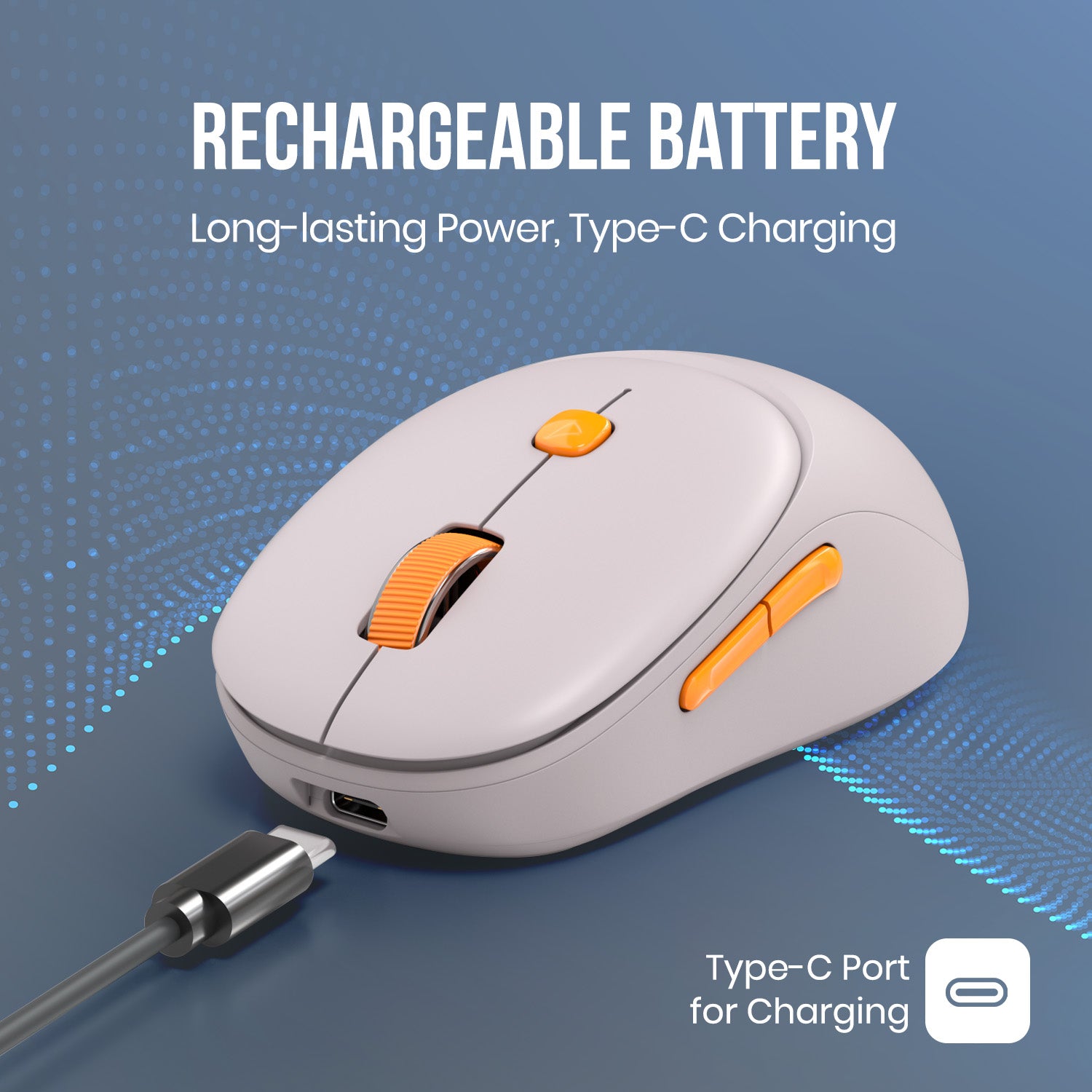 Beige portronics toad neo rechargeable mouse with in-built rechargeable battery and type-c charging port for modern hassle-free use | wireless rechargeable mouse with long-lasting power and low battery convenience for daily laptop and desktop work | computer accessories online and best mouse for home office with toad neo rechargeable wireless optical mouse