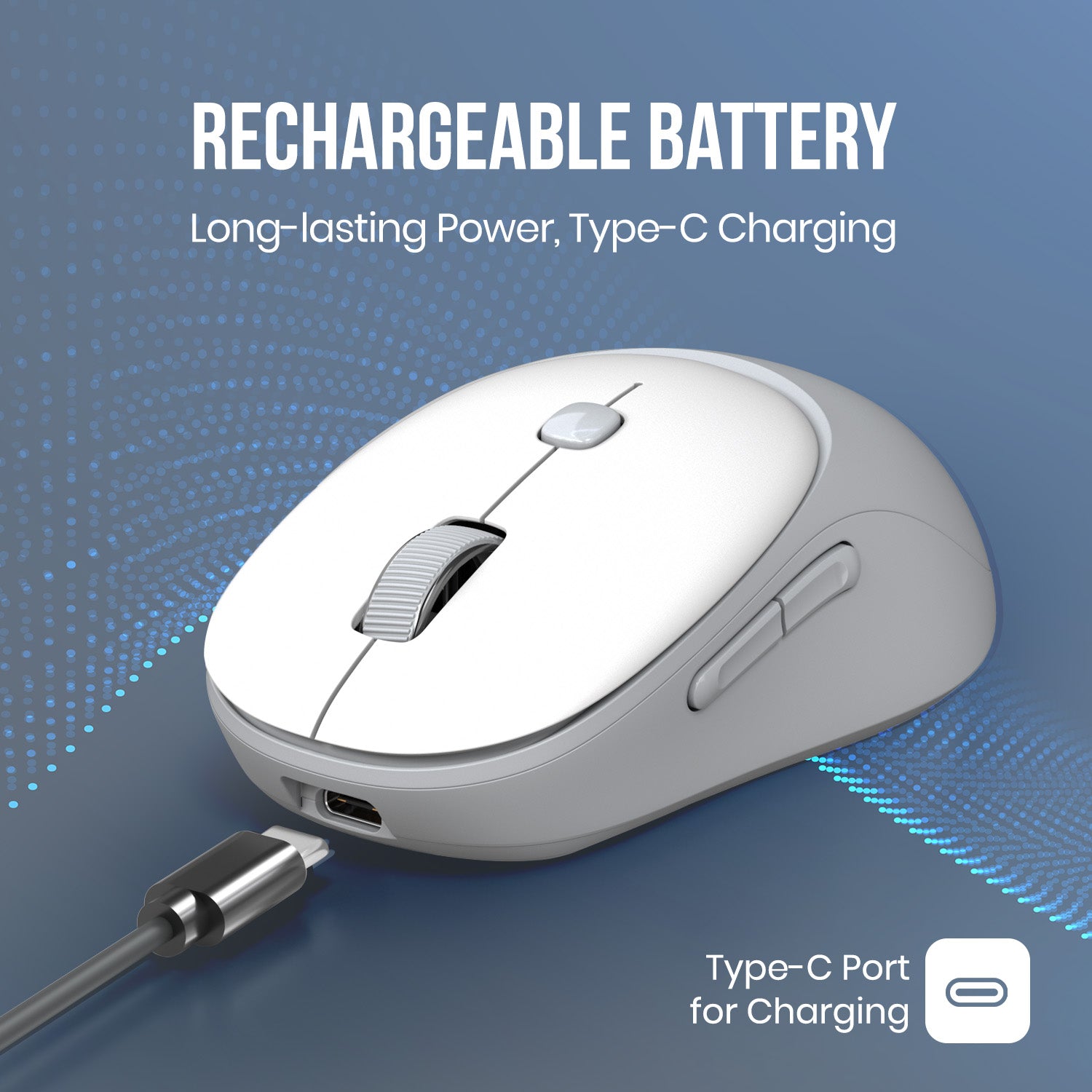 White portronics toad neo rechargeable mouse with built-in battery and type-c port for fast and convenient charging on the go | wireless rechargeable mouse with long battery life for uninterrupted work meetings and daily computing tasks | computer accessories online and best mouse for home office with toad neo rechargeable wireless mouse at great mouse price
