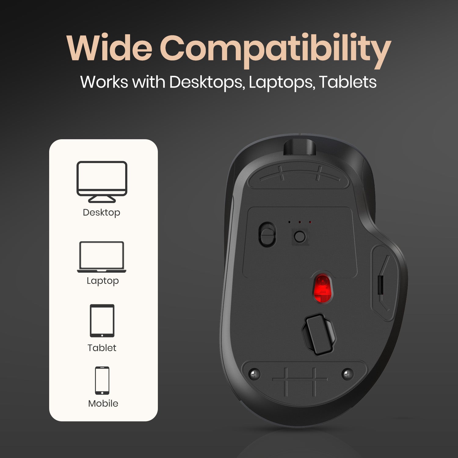 Black portronics toadgo wireless mouse  compatible with desktop, laptop, tablet, and mobile, supports windows and macos| best computer accessory at online
