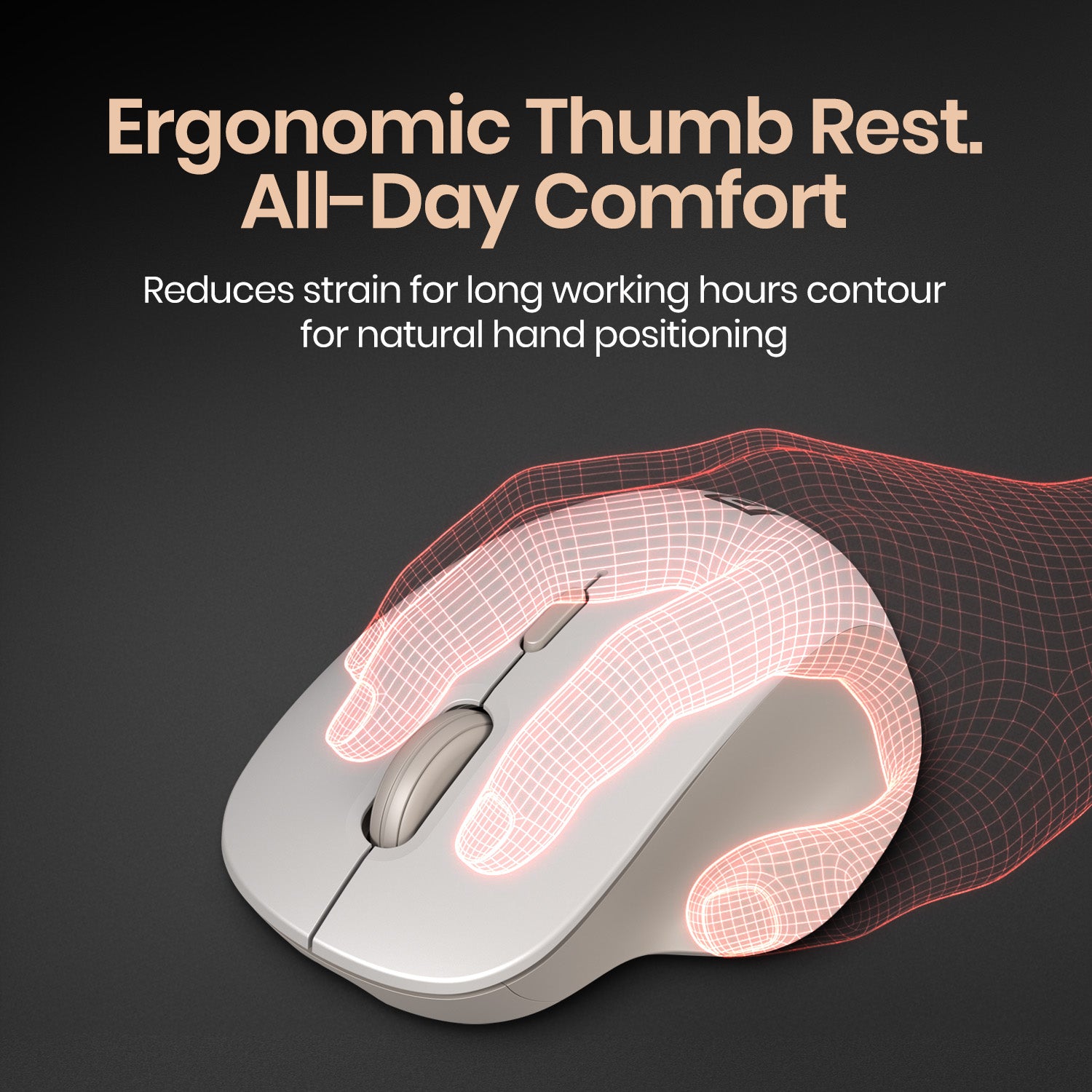 White portronics toadgo wireless mouse with ergonomic thumb-rest and natural hand contour – all-day comfort for work, study, and gaming, best mouse for laptop and home office