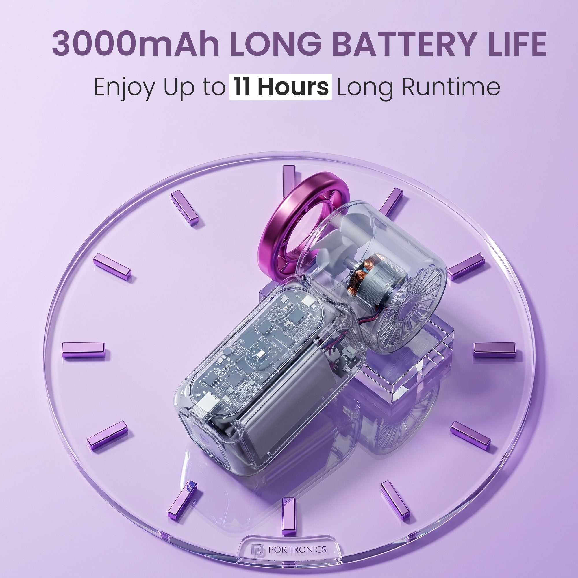 Dark Grey portronics toofan nano 3000mah fan | long battery runtime rechargable fan | extended trips cooling gadgets | buy portable mini fan