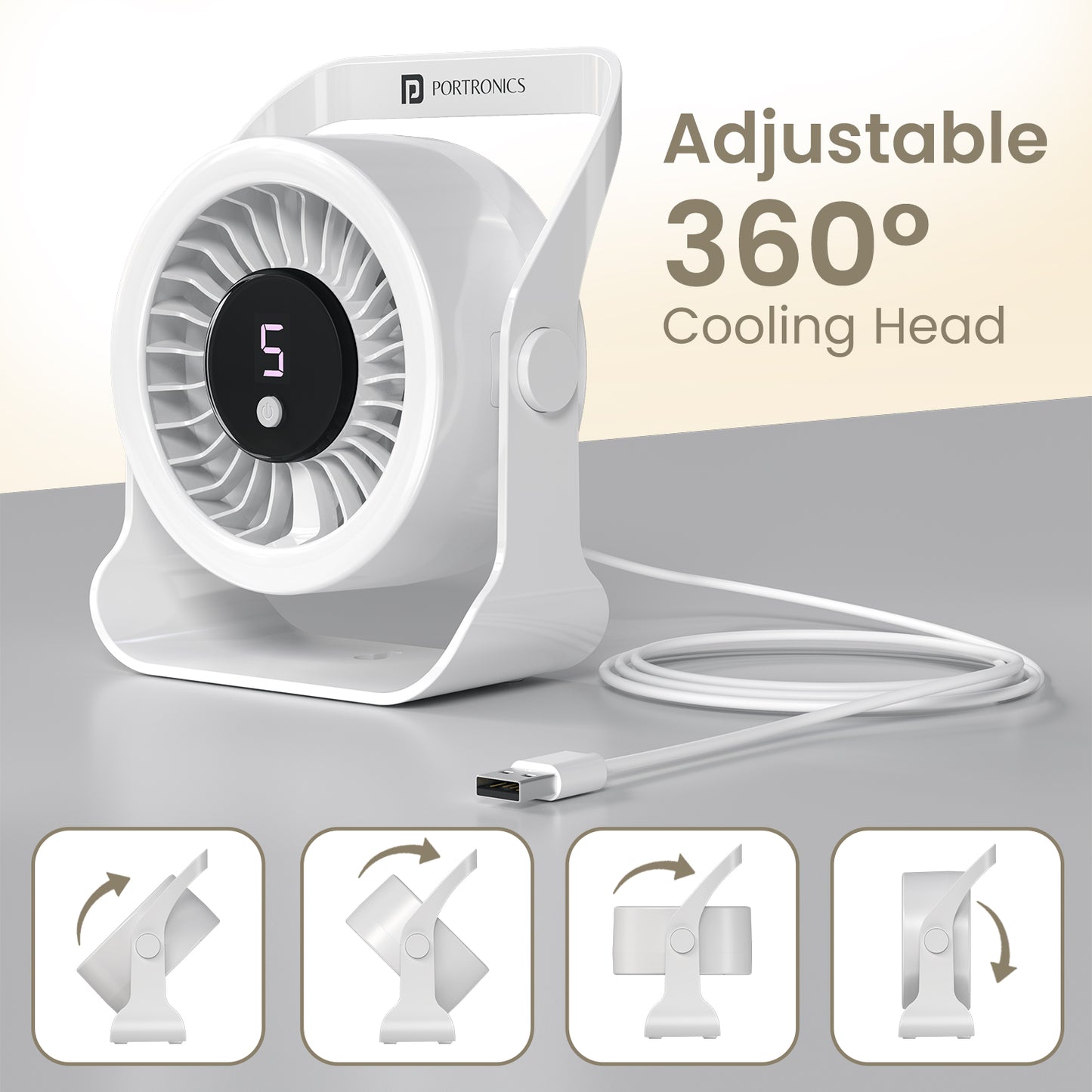 portronics toofan x lite 3200 rpm fan speed settings | adjustable 5 speed fan with up to 3200 rpm airflow | cooling fan with 5 adjustable speed levels for personalized use | best 5 speed 3200 rpm usb desk fan