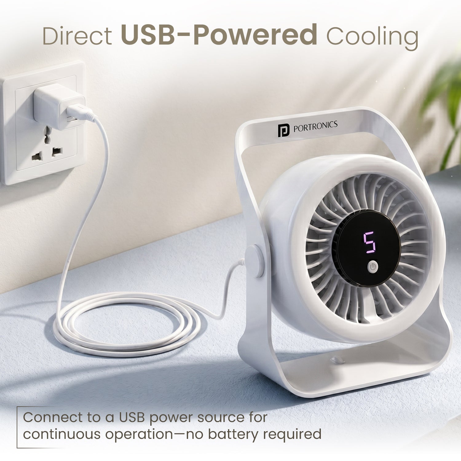portronics toofan x lite direct usb powered cooling | portable usb fan connected to laptop or power bank | usb powered fan for continuous cooling without battery | best direct usb powered portable fan