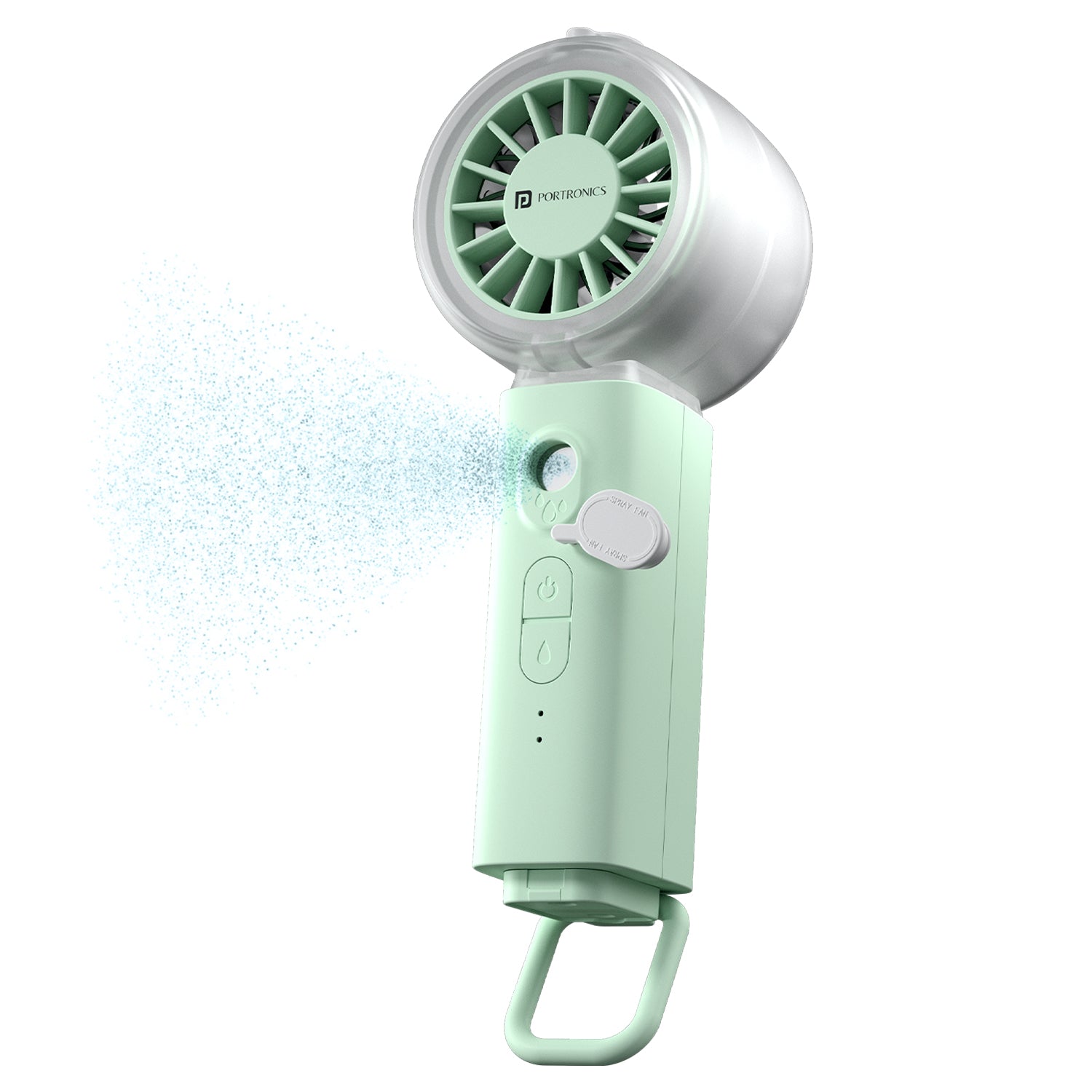 Green portronics toofanx mist rechargeable handheld fan | compact lightweight design portable fan | home office cooling fan | portronics toofanx mist