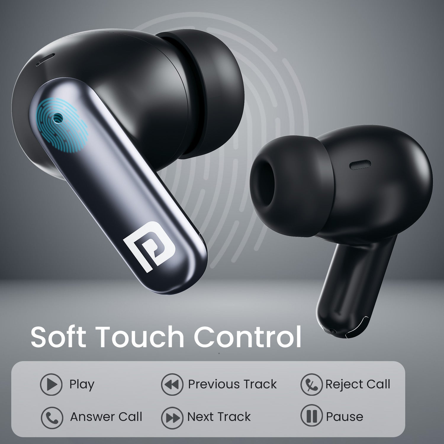 Black portronics twins one plus tws earbuds | smart touch control earbuds with bluetooth v6 connectivity | game mode and music mode supported