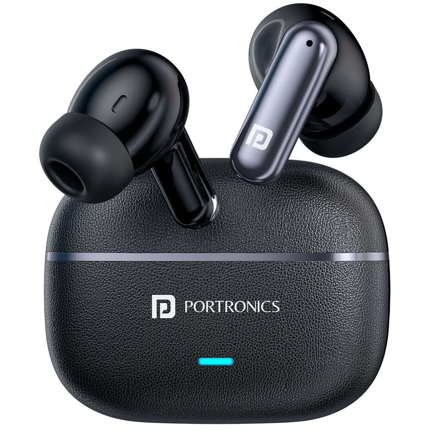 Black portronics twins one plus wireless earbuds | 13mm dynamic drivers with high bass output | bluetooth v6 tws earbuds with 30h playtime