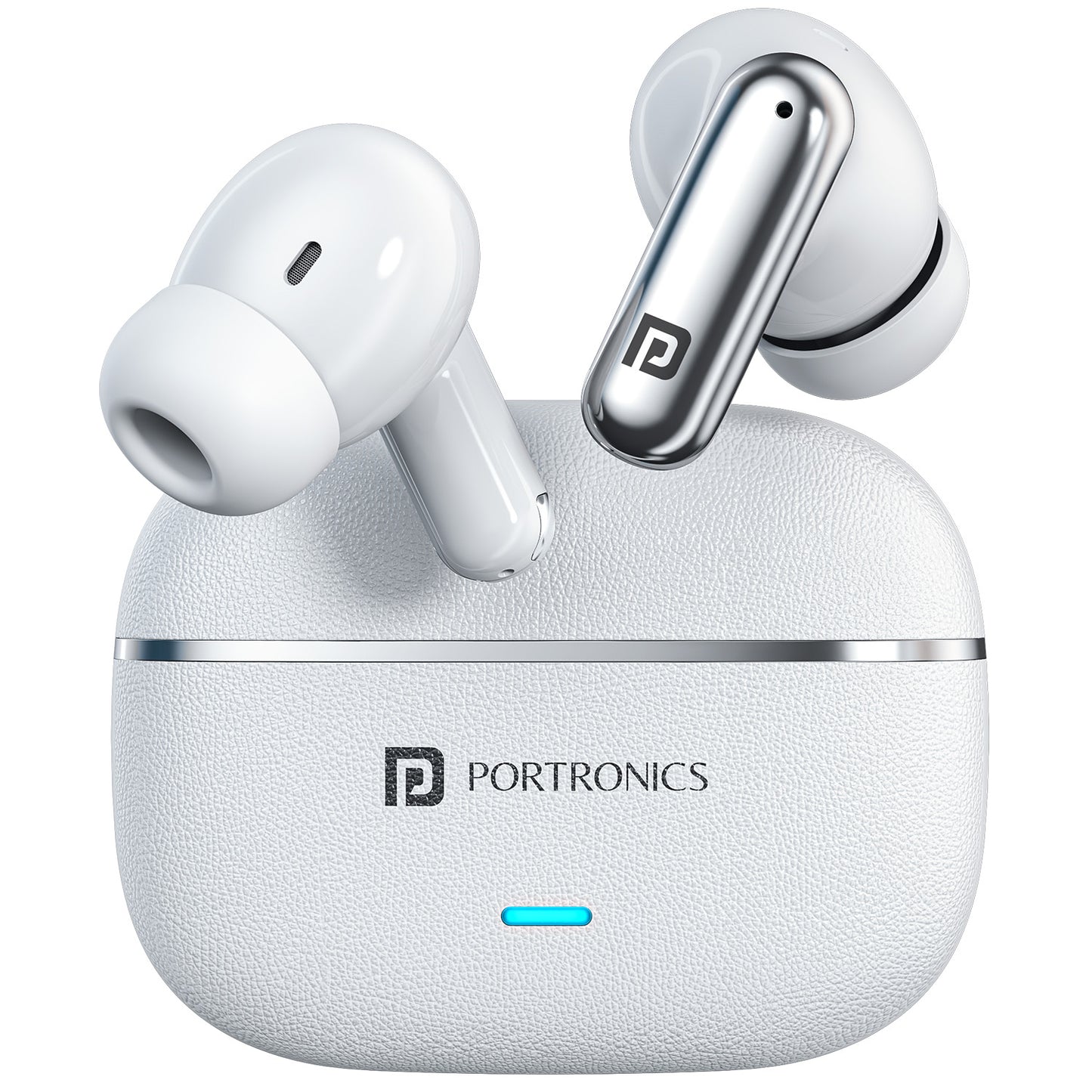 White portronics twins one plus wireless earbuds | 13 mm driver earbuds with rich bass and clear vocals | bluetooth earbuds for music and calls