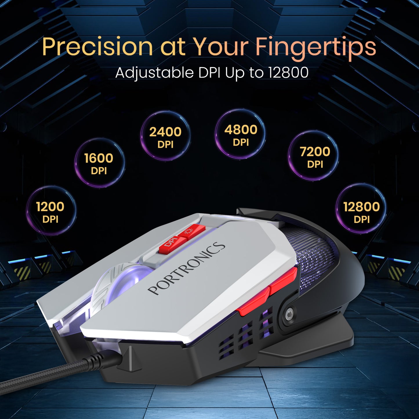 Black portronics vader x gaming mouse wired | adjustable dpi up to 12800 and 500hz polling rate | best gaming mouse under 1000 for competitive play