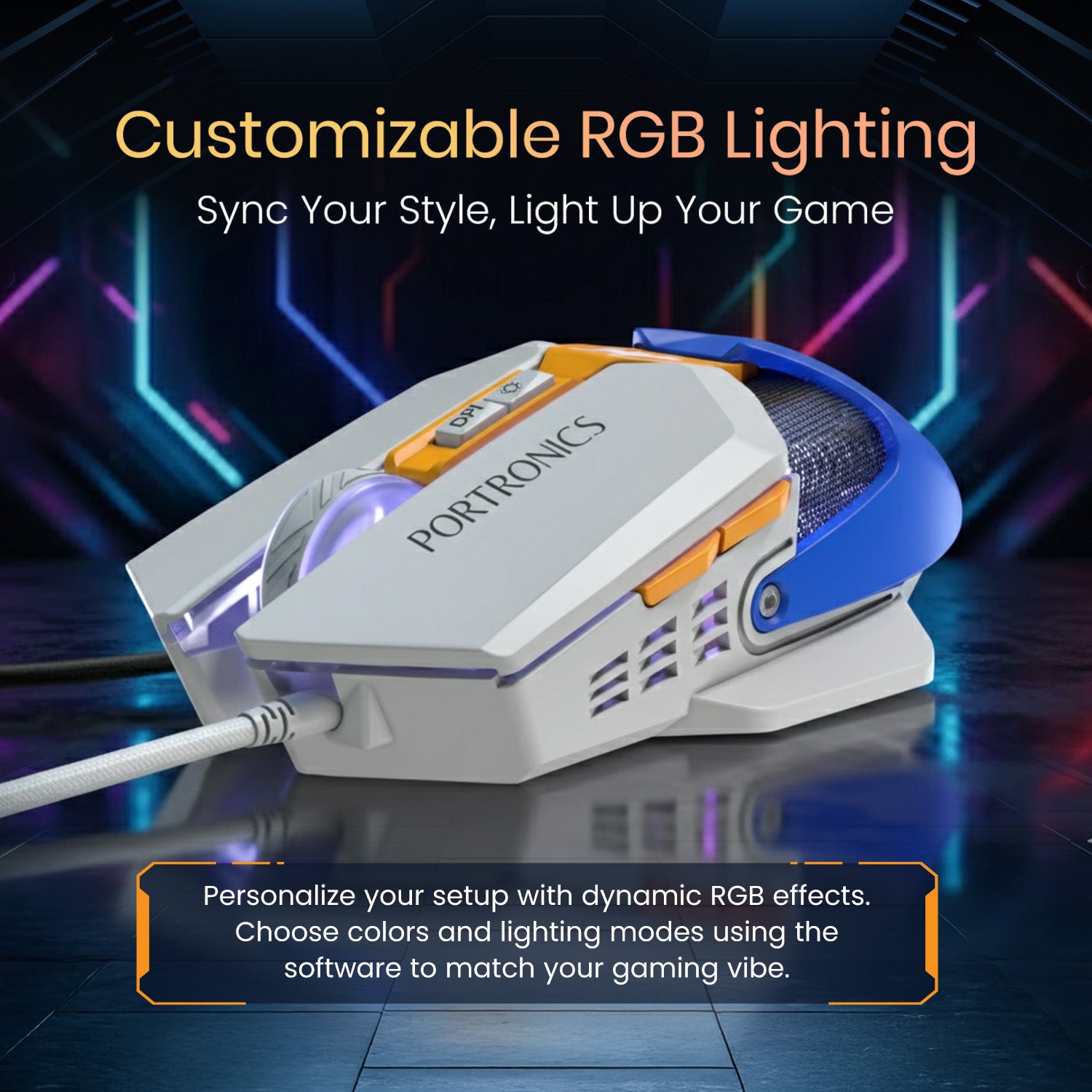 Blue portronics vader x mouse | wired gaming mouse with dynamic rgb lighting effects and programmable macro buttons | best gaming mouse under 1000 price