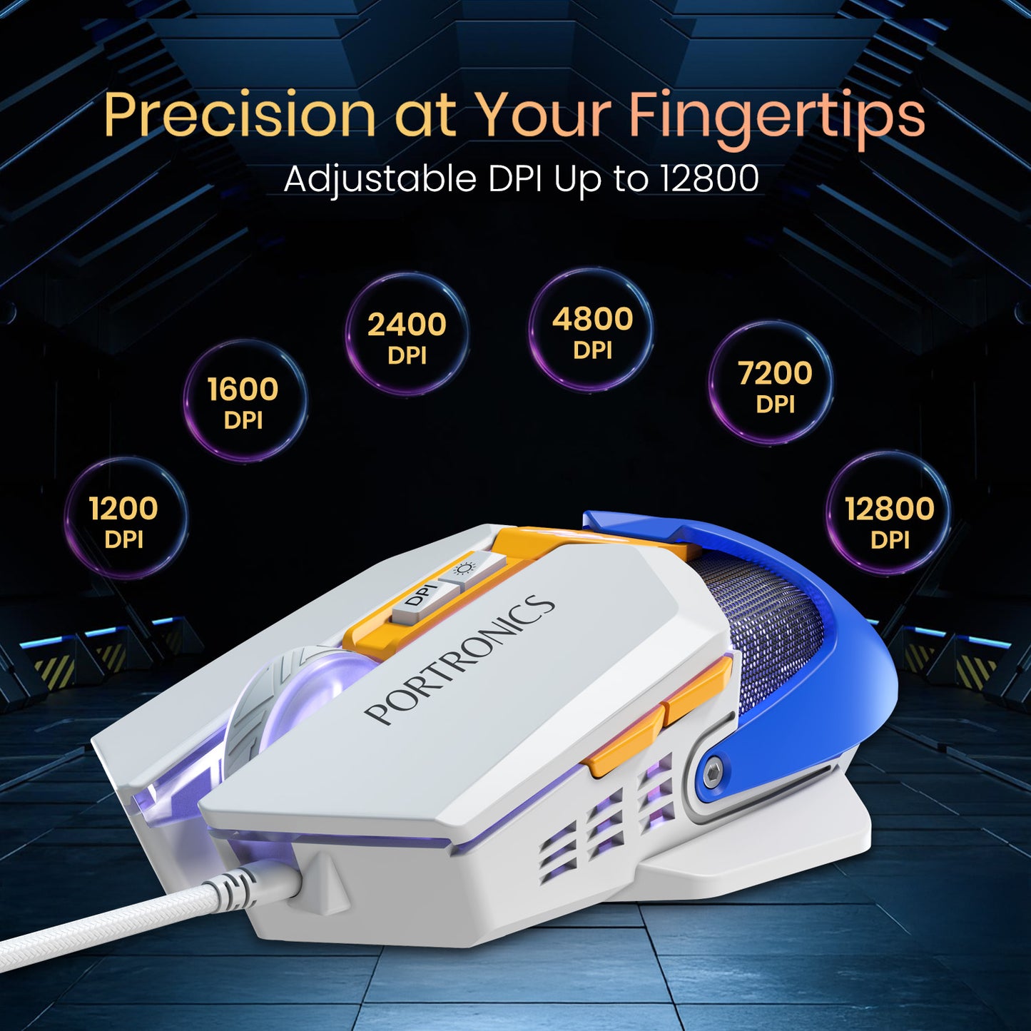 Blue portronics vader x wired gaming mouse | 12800 dpi adjustable sensitivity combined with rgb lighting and 500hz polling | high quality wired mouse for pc gamers