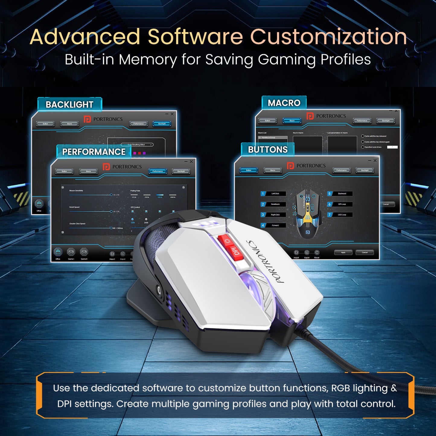 Black portronics vader x wired mouse | 7 button programmable gaming mouse with macro support | high quality gaming mouse wired for fps and moba games