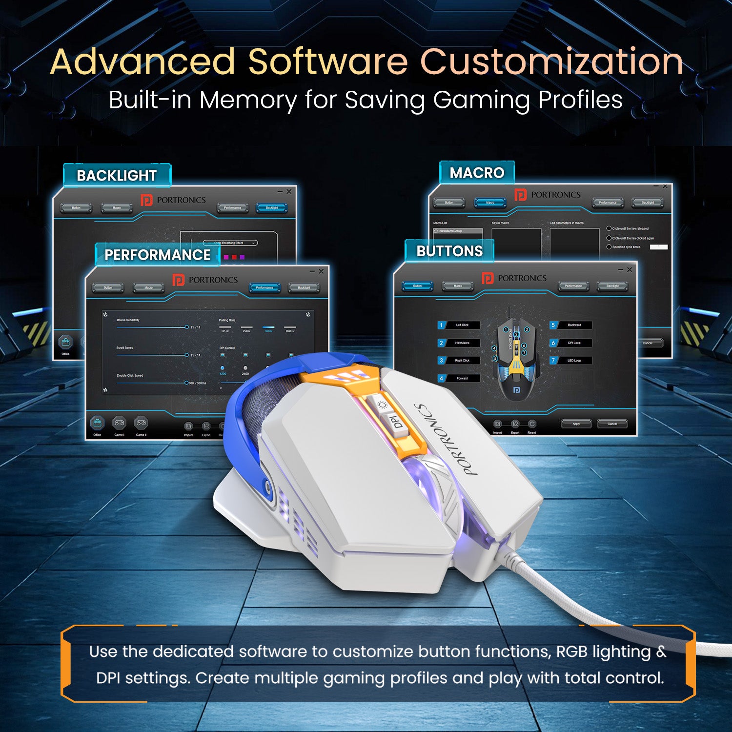 Blue portronics vader x wired gaming mouse | low input lag performance powered by optical sensor and 500hz polling | wired mouse gaming solution for fps moba and battle royale players