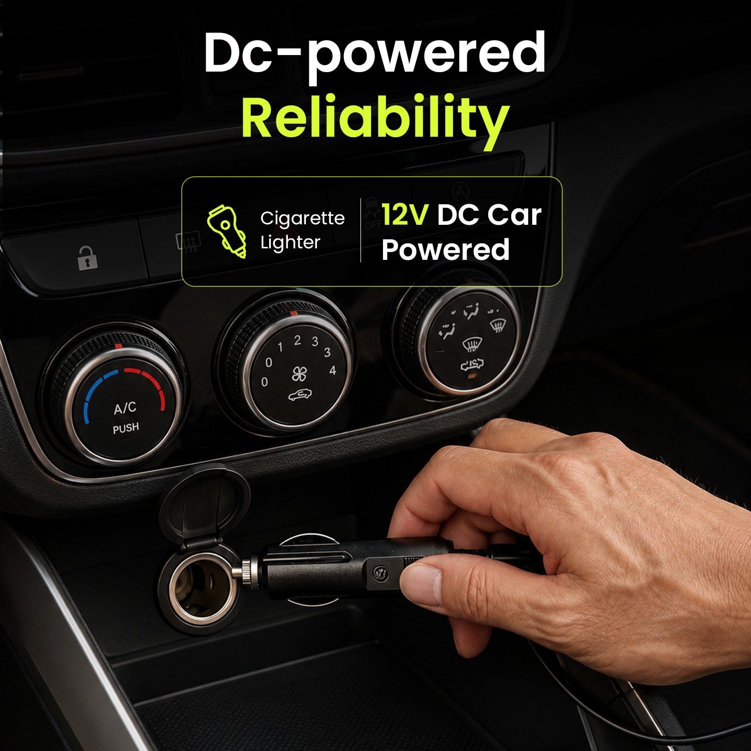 portronics vayu airpro corded tyre inflator 12v dc powered | portable air pump with 12v dc car socket connection for reliable uninterrupted inflation | corded tyre inflator for car powered via cigarette lighter socket | best 12v dc corded tyre inflator for car