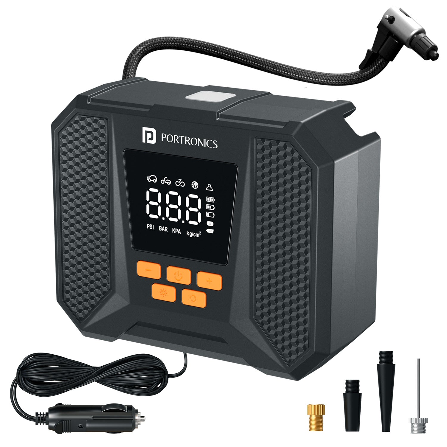 portronics vayu neo portable tyre inflator | multiple nozzle attachments air compressor | multi purpose vehicle inflation car air pump | portable air compressor for car tyres best portable tyre inflator for car and bike in india