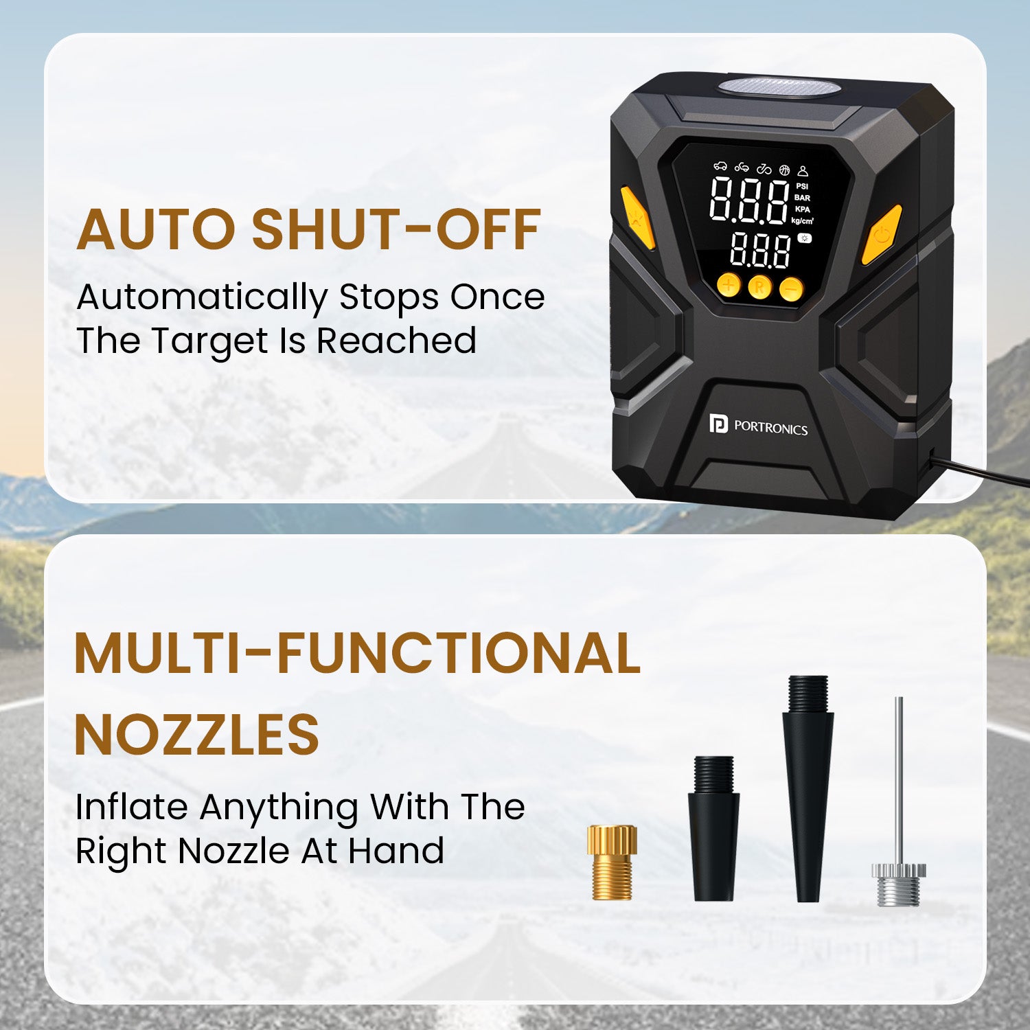 portronics vayu swift 3 metre power cord tyre inflator with corded 12v car plug | long cable corded tyre inflator for reaching all tyres without repositioning the device | 12v car tyre inflator with 3m extended cord for easy roadside and garage use | best corded tyre inflator with long power cord for car and bike