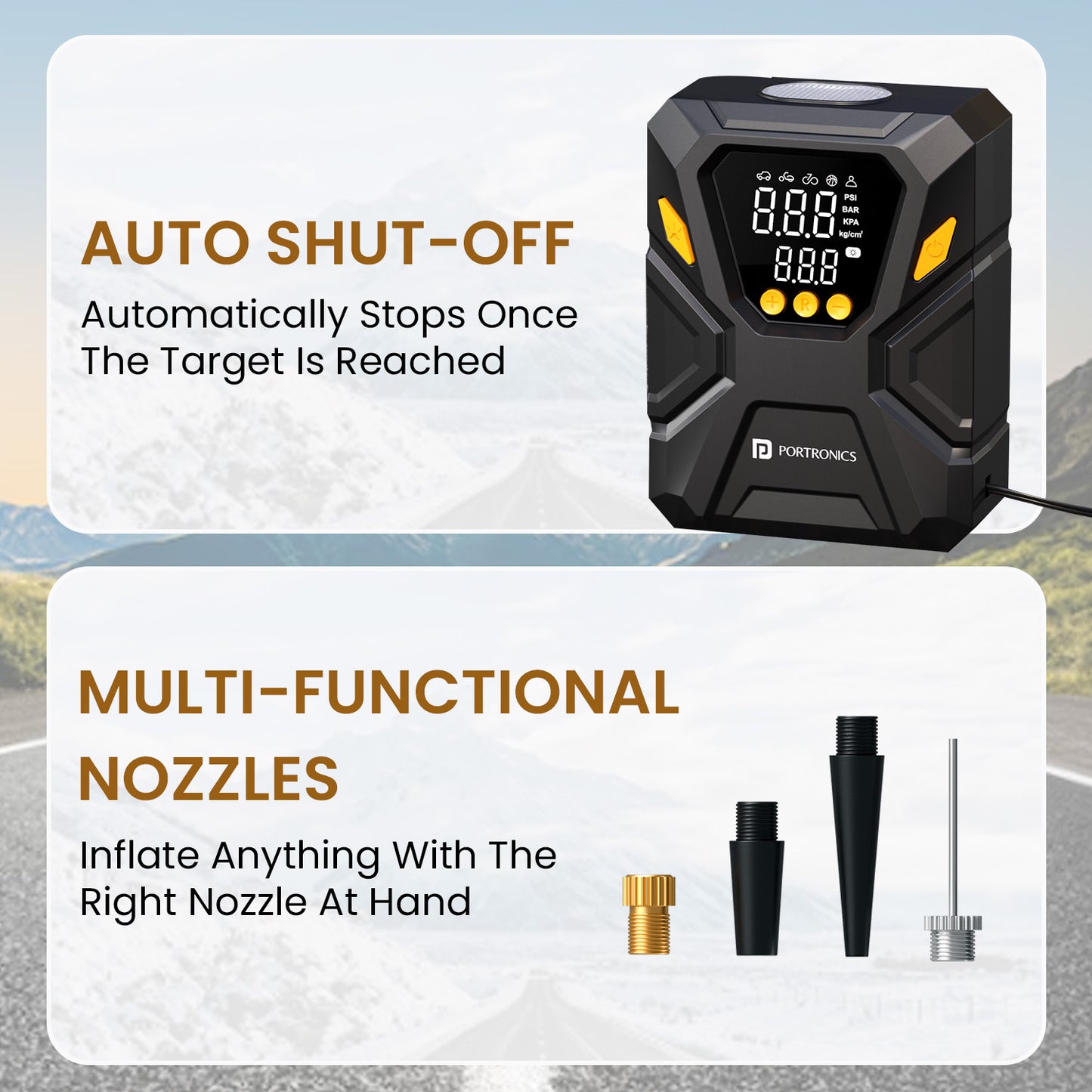 portronics vayu swift 3 metre power cord tyre inflator with corded 12v car plug | long cable corded tyre inflator for reaching all tyres without repositioning the device | 12v car tyre inflator with 3m extended cord for easy roadside and garage use | best corded tyre inflator with long power cord for car and bike