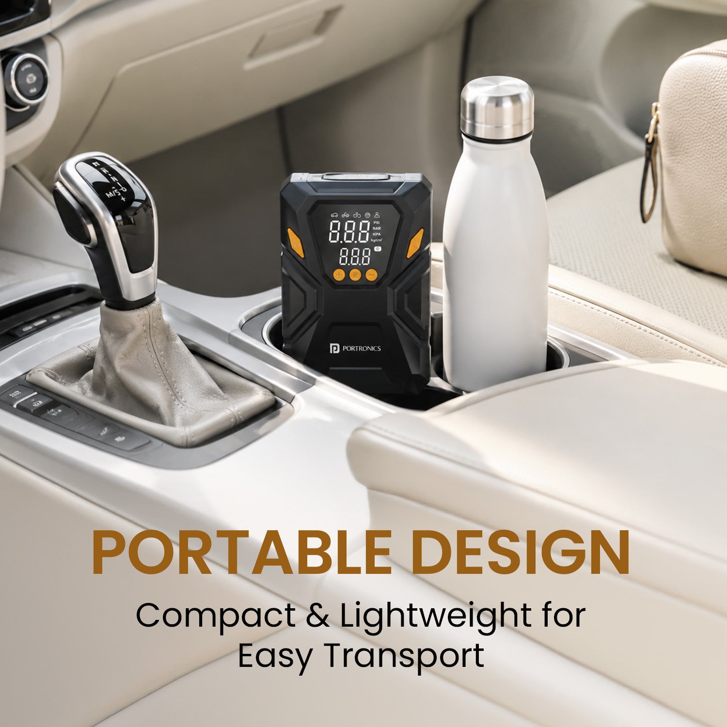 portronics vayu swift portable compact tyre inflator for easy in-car storage and travel | lightweight corded air pump designed for car boot storage and on-the-go tyre maintenance | portable tyre inflator for car with compact travel-friendly design for everyday use | best portable corded tyre inflator for car and bike travel
