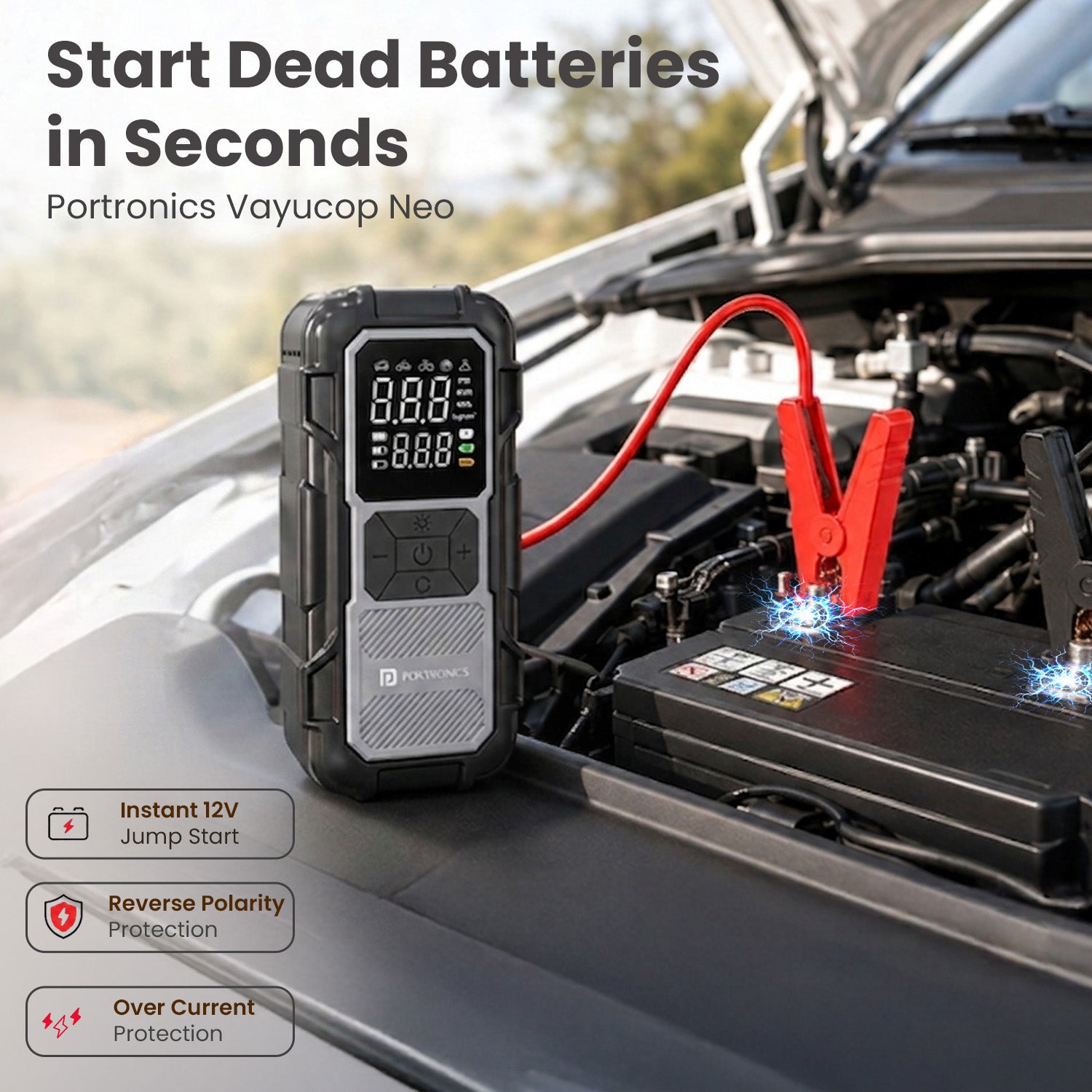 portronics vayucop neo car battery booster | reverse polarity protection clamps 12v jump starter | dead engine battery jump starting car emergency tool | car jump starter which jump starter is best for a dead car battery?