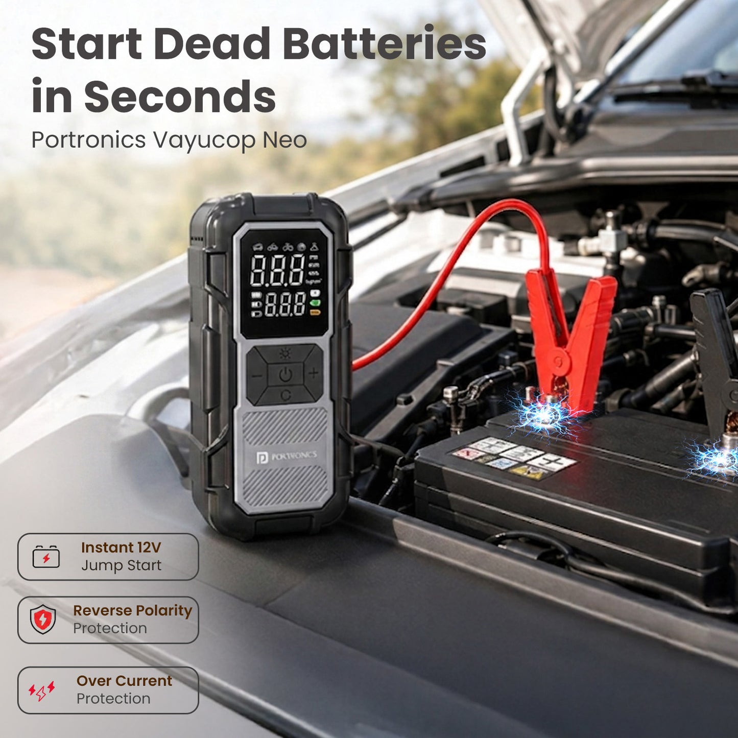 portronics vayucop neo car battery booster | reverse polarity protection clamps 12v jump starter | dead engine battery jump starting car emergency tool | car jump starter which jump starter is best for a dead car battery?