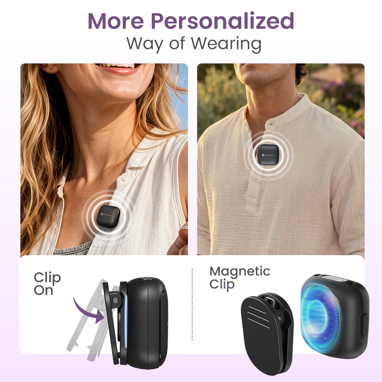 portronics vlogmate c portable microphone | magnetic snap on mounting disc enabling hidden attachment beneath clothing fabric without sagging | wearing audio gear discreetly on delicate garments during formal presenting and fashion tutorials | magnetic wireless lavalier mic for instagram reels and content creators