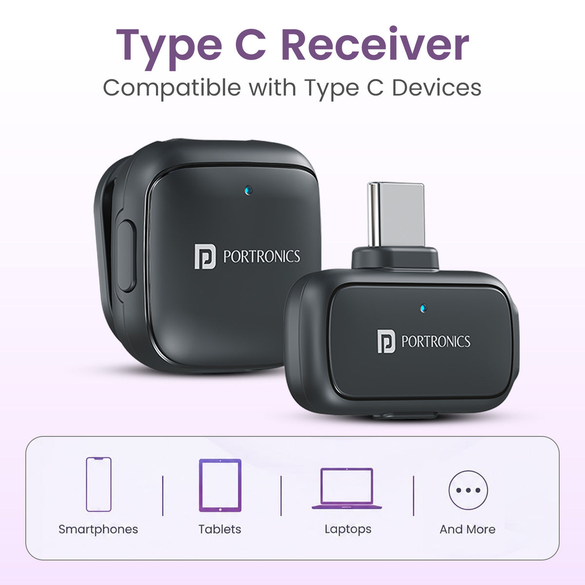 portronics vlogmate c wireless mic for android vlogging | driver free type c receiver compatible with modern android smartphones tablets and laptops | connecting instant plug and play external audio across multiple digital devices | universal type c wireless microphone system for smartphones and tablets
