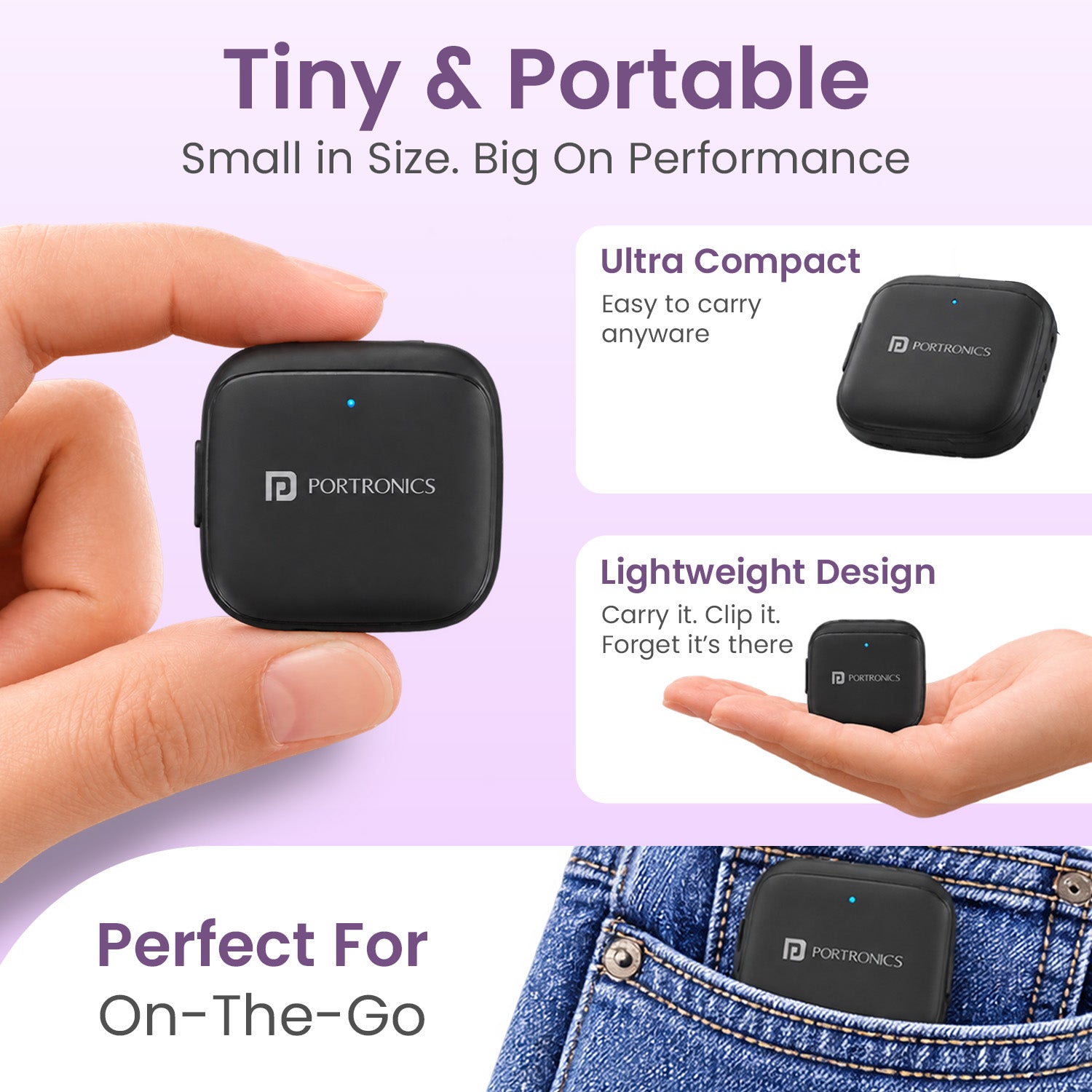 portronics vlogmate c wireless mic for short videos | featherweight miniature chassis easily slipping into pockets or carrying pouches without added bulk | carrying ultra portable recording equipment for spontaneous mobile shoots and street interviews | tiny and portable wireless mic for social media videos and short videos