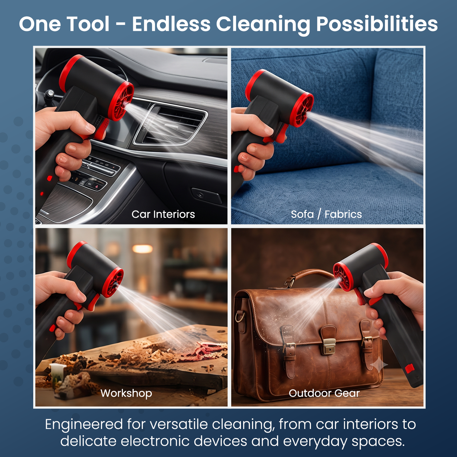 portronics volt blast multi-use air blower for versatile cleaning | rechargeable air blower for car interiors keyboards and tight spaces | portable air blower for electronics and hard-to-reach areas | best portable air blower for home and car use