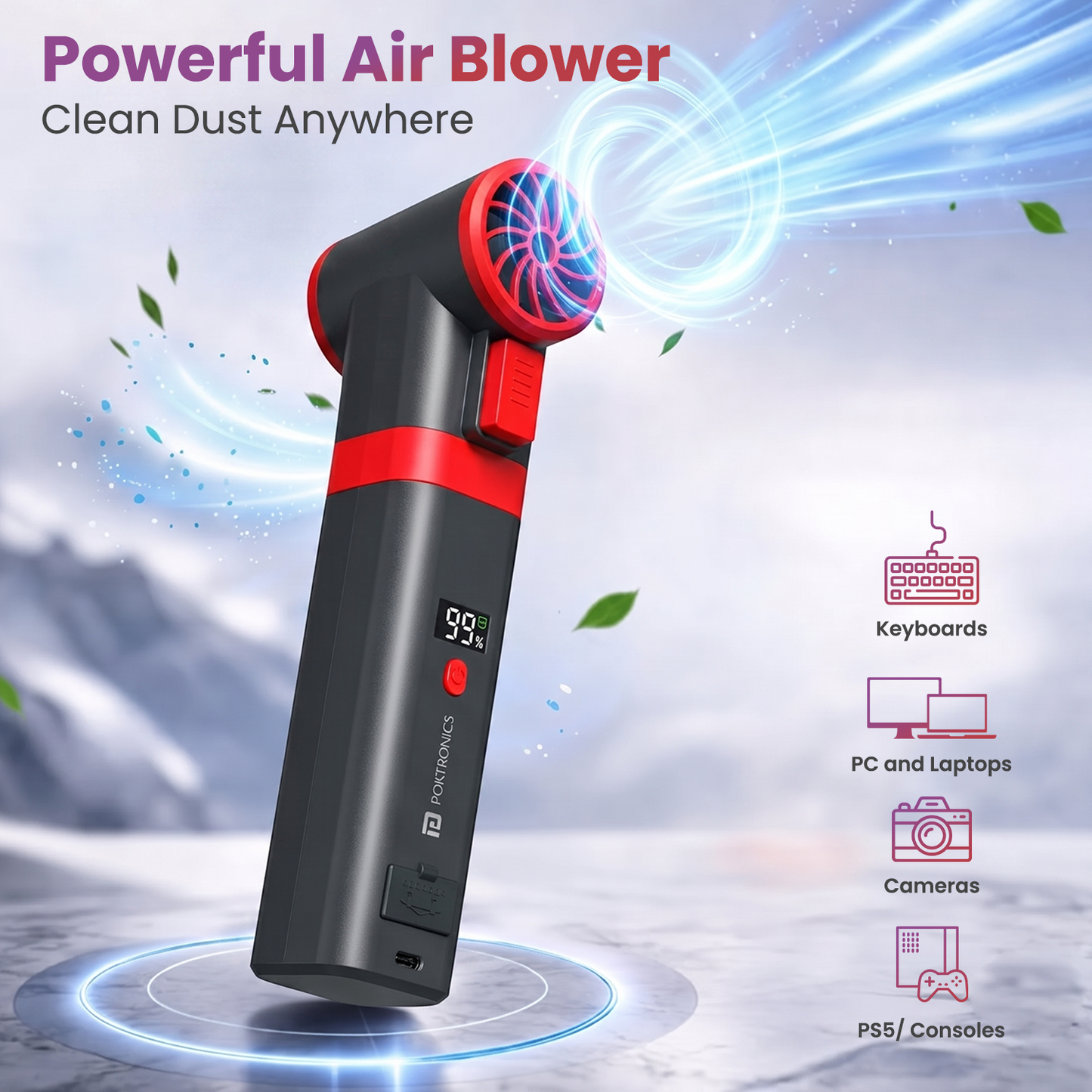 portronics volt blast powerful air blower for car cleaning | high-speed blower with concentrated airflow for dust removal | car cleaning blower for interiors electronics and keyboards | electric air duster for car and everyday spaces