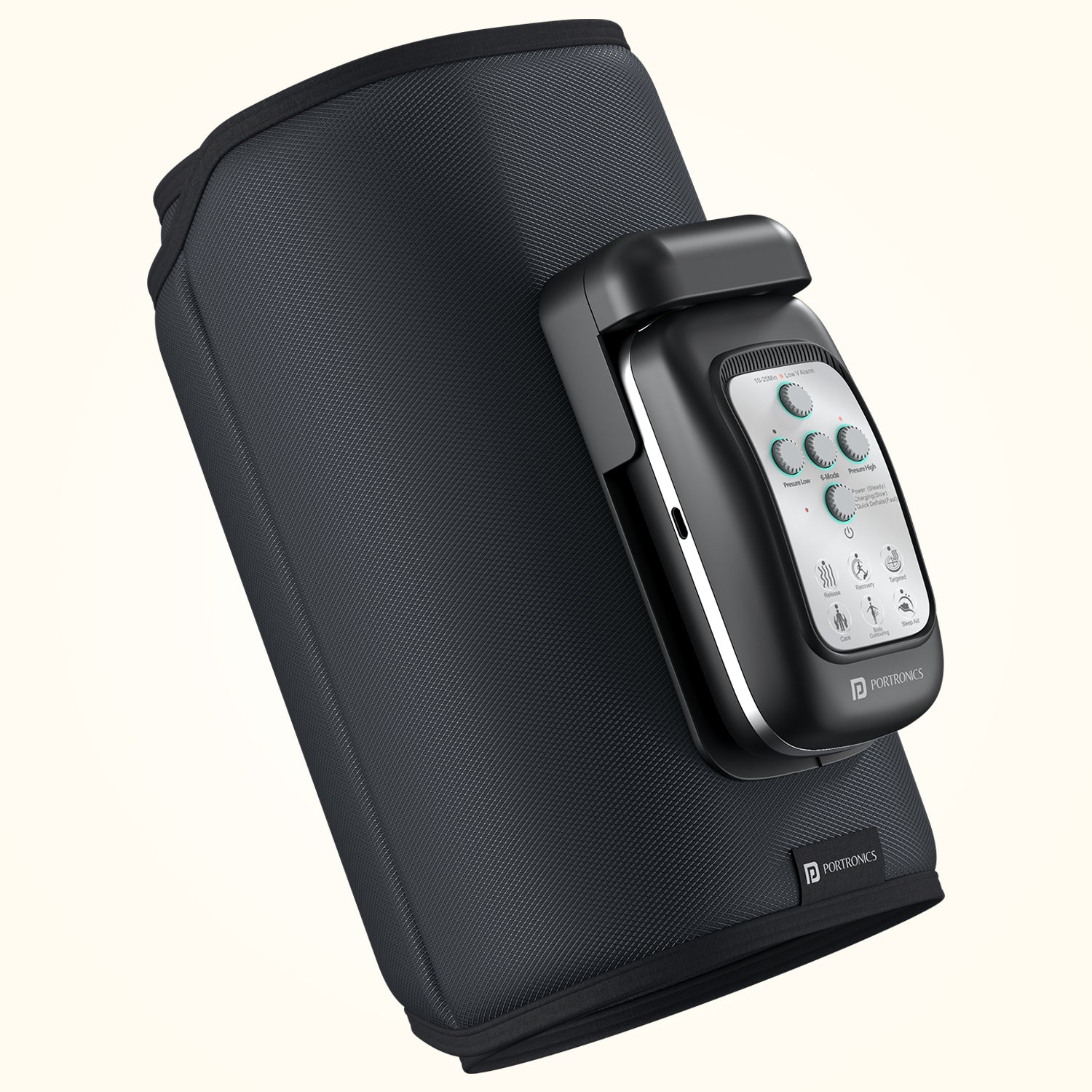 portronics zeno l mini cordless air compression leg massager | ergonomic adjustable velcro wrap with detachable digital control unit for versatile limb recovery | relieving severe calf fatigue and improving blood circulation after prolonged standing | best portable leg compression massager for home muscle pain relief