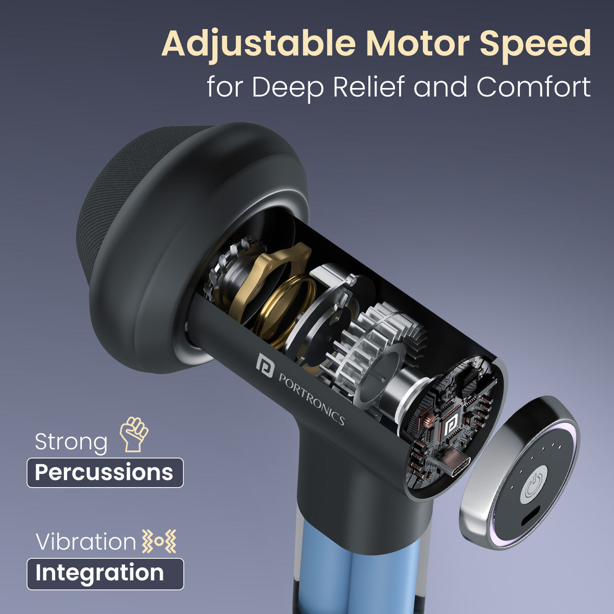 portronics zeno pulse percussion massage gun | high torque internal percussion motor delivering powerful rhythmic vibrations deep tissue massage gun | penetrating stiff knots and accelerating muscular recovery muscle massage gun | how does an internal percussion motor relieve muscle tightness