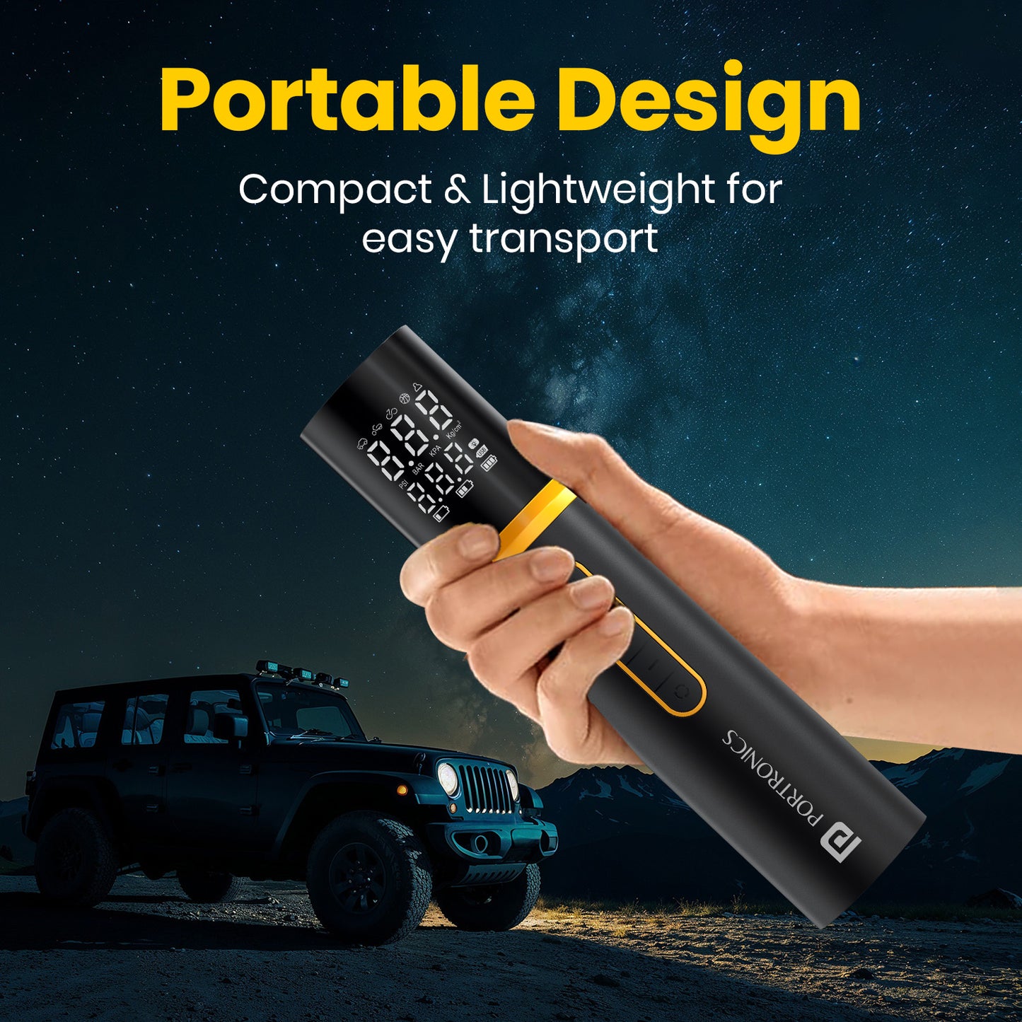Portronics vayu 5.0 portable tyre inflator| rechargeable car tyre inflator|  rechargeable car tyre inflator| best tyre inflator at affordable price| best car accessories by portronics