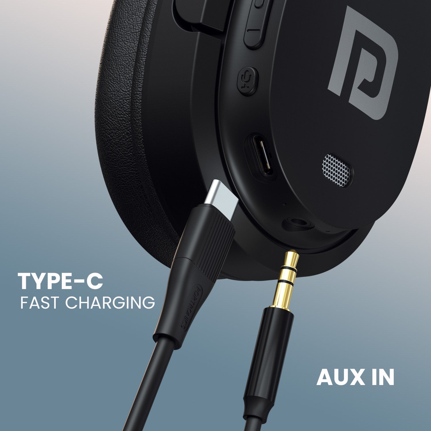 Portronics bluetooth headphones Muff M4 comes with Mic and type c fast charging| blutooth headphones with aux in features 