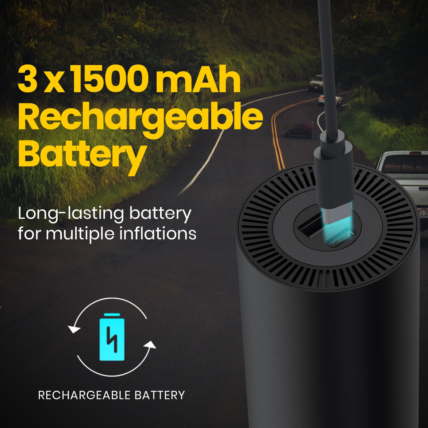 Portronics vayu 5.0 portable tyre inflator| rechargeable car tyre inflator with 4500mah rechargeable battery| tyre inflator with type c charging port| air pump for car