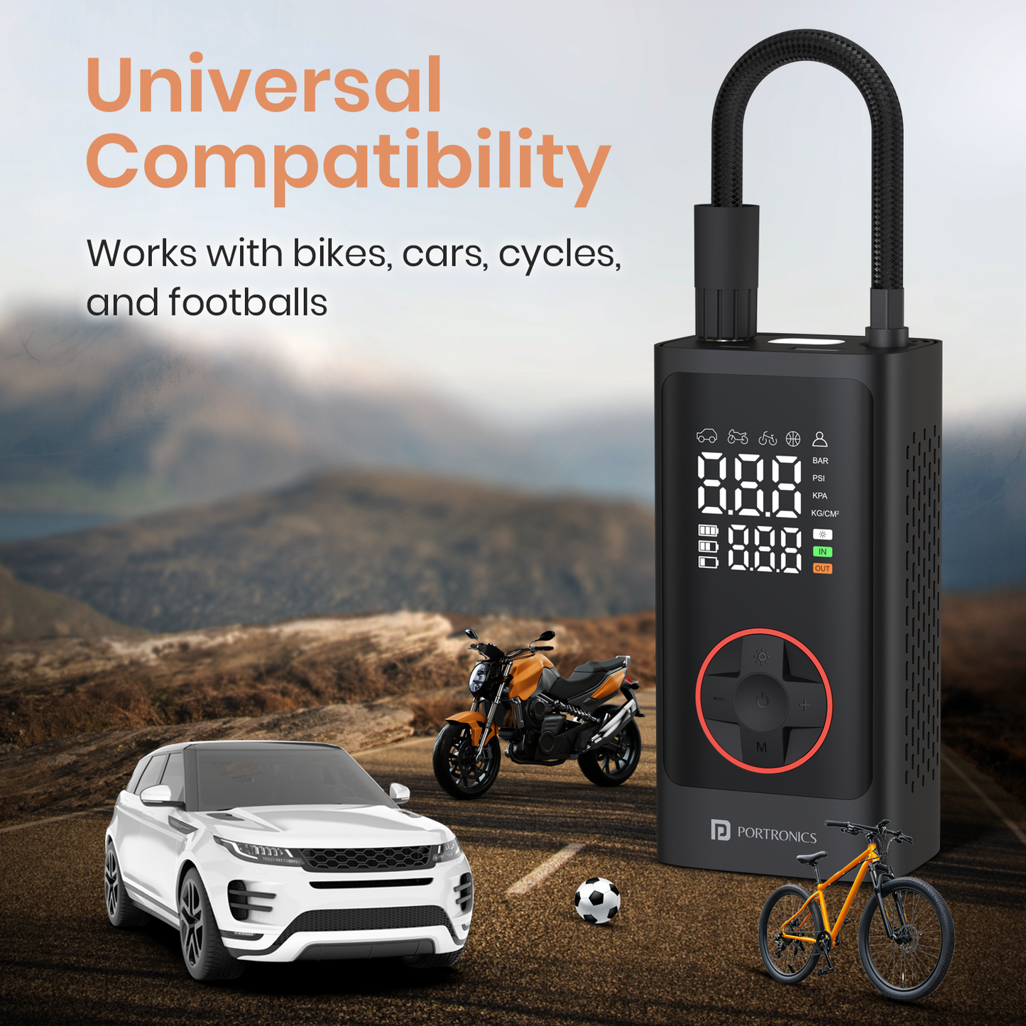 vayu 7.0 portable universal air inflator | car accessories online with discount|  tyre inflator for car and bike online| rechargeable car tyre inflator with 4500mah battery